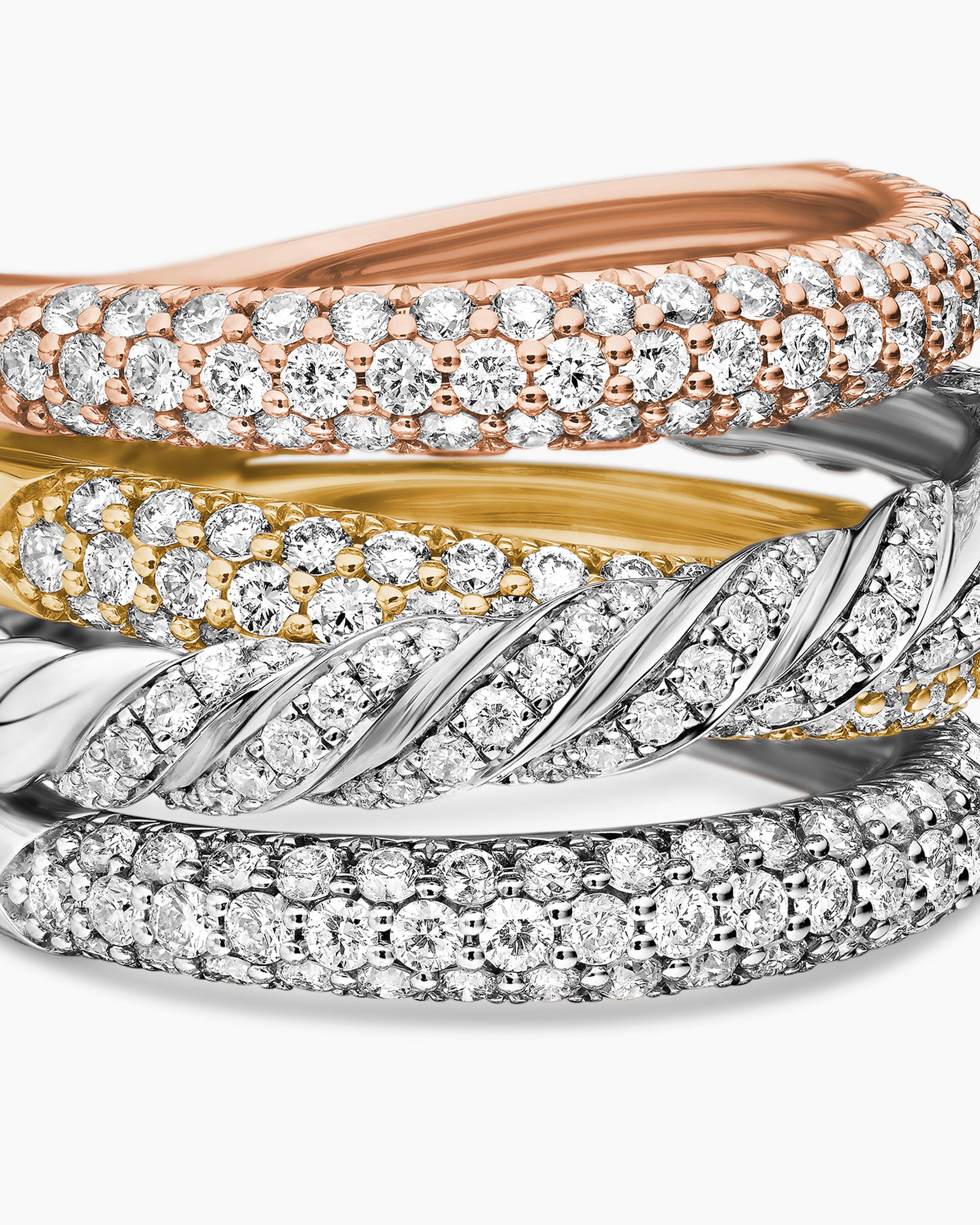Sculpted Cable Four Row Ring in 18K Gold with Diamonds, 15mm - Image 7