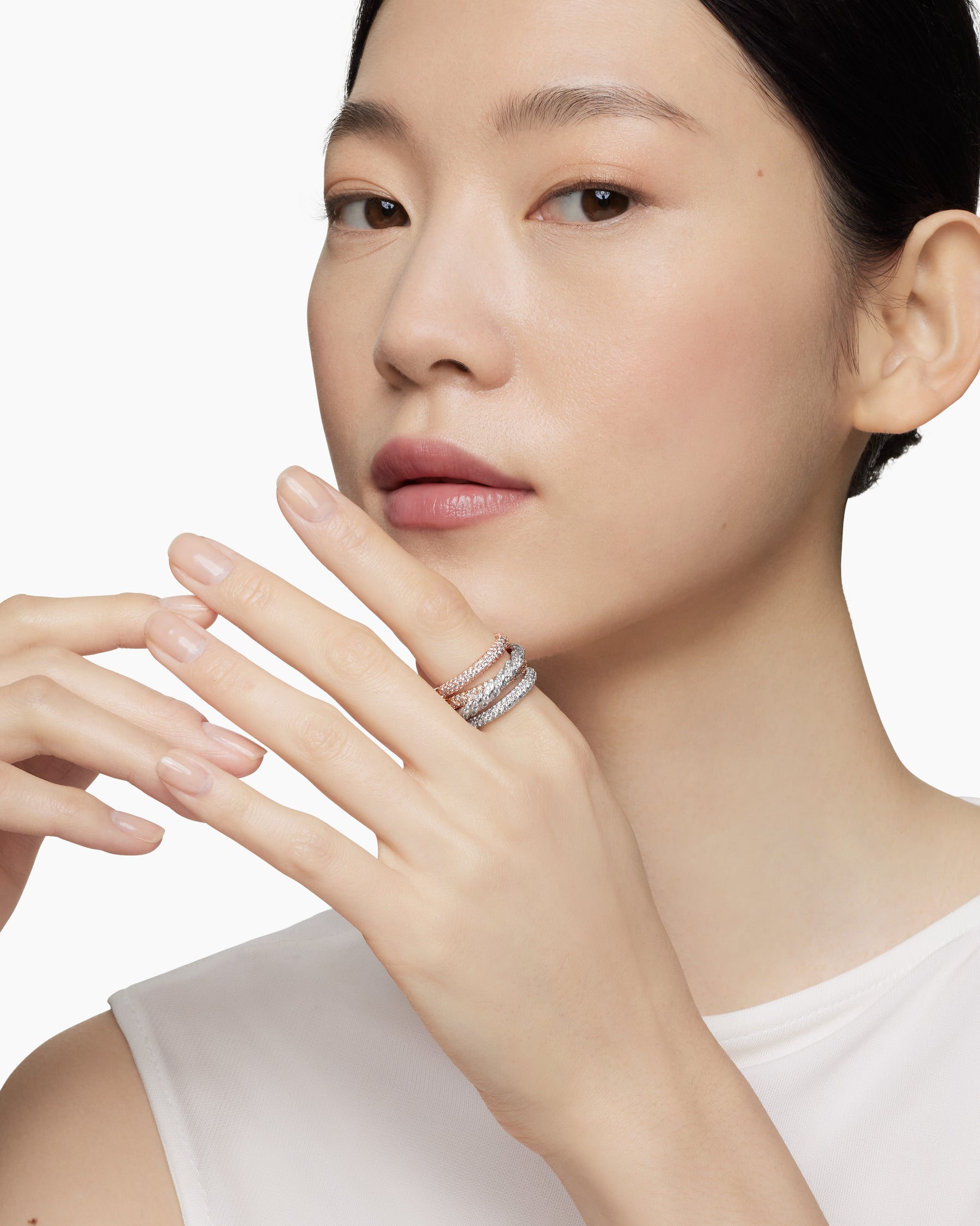 Sculpted Cable Four Row Ring in 18K Gold with Diamonds, 15mm - Image 8