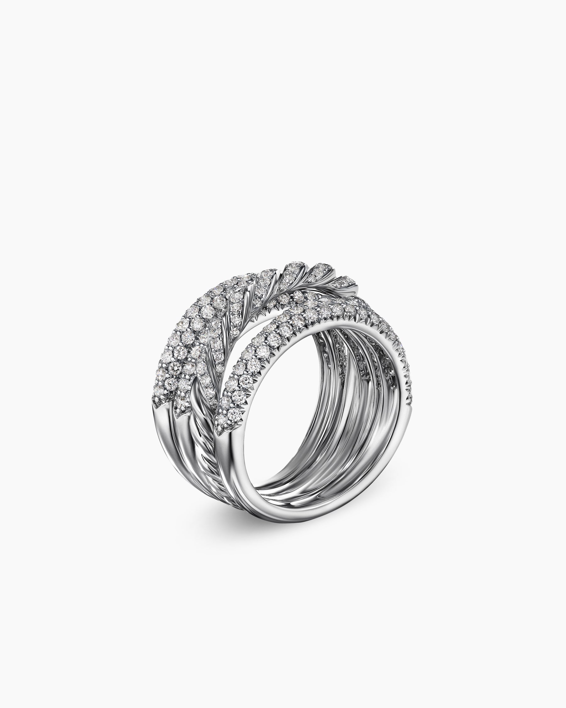 Alternative view of Sculpted Cable Four Row Ring in 18K White Gold with Diamonds, 15mm