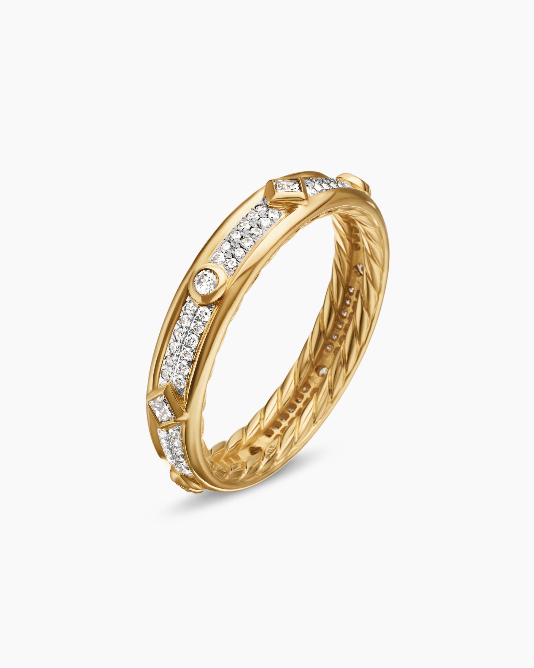 Modern Renaissance Band Ring in 18K Yellow Gold with Diamonds, 4mm - Image 3