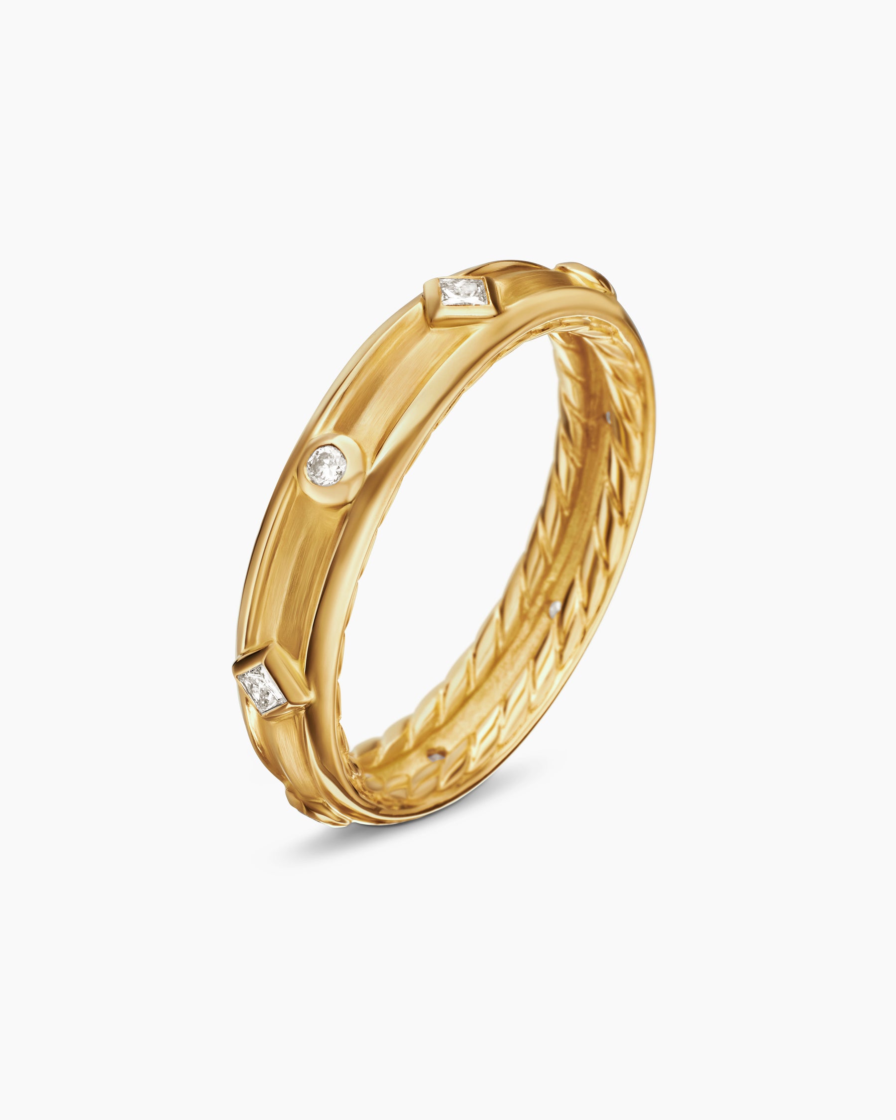 Modern Renaissance Band Ring in 18K Yellow Gold with Diamonds, 4mm - Image 3