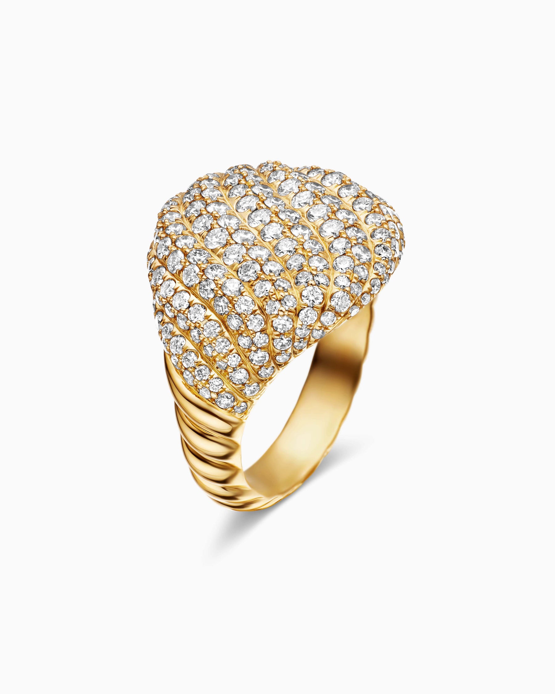 Sculpted Cable Pinky Ring in 18K Yellow Gold with Diamonds, 13mm - Image 3