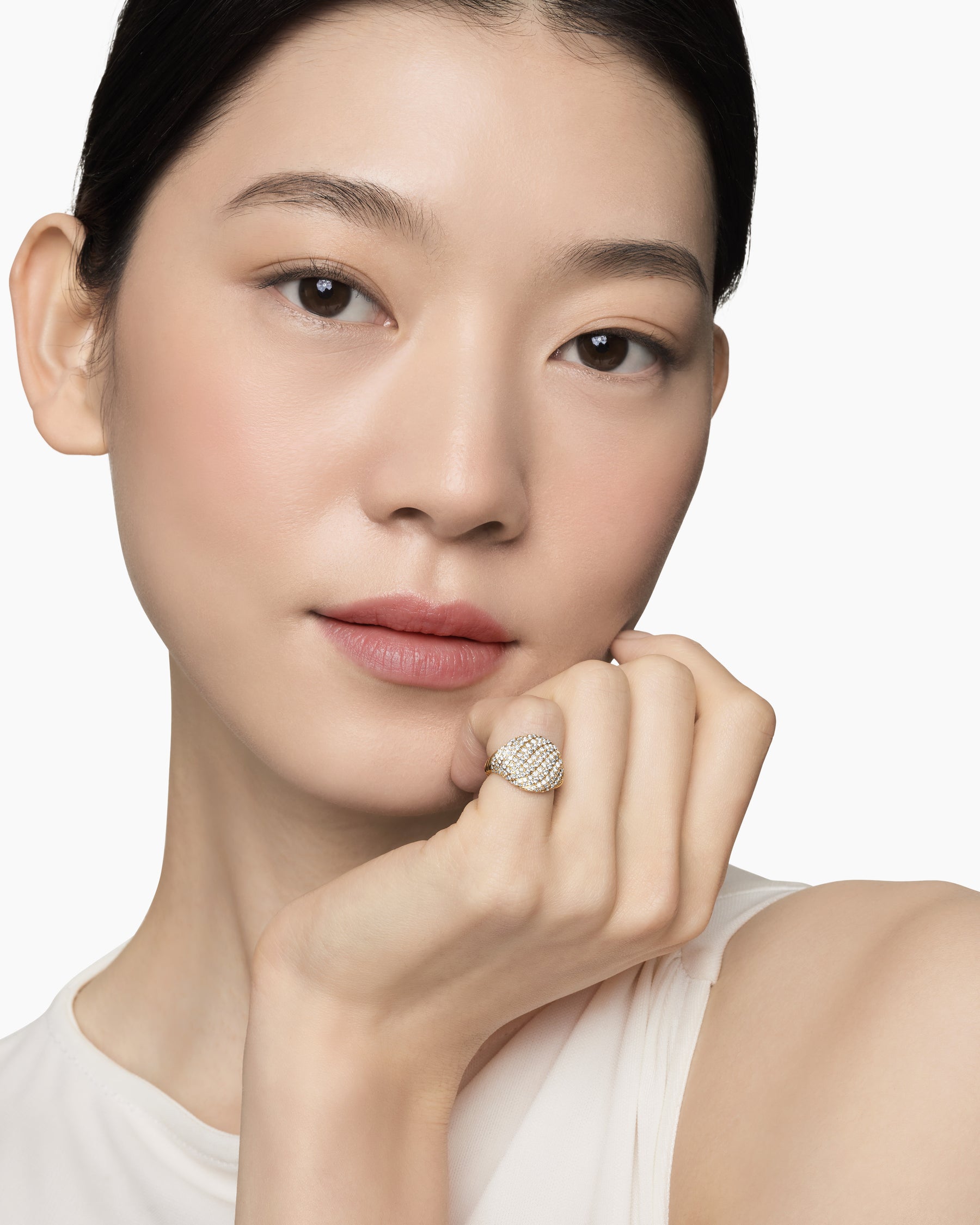 Sculpted Cable Pinky Ring in 18K Yellow Gold with Diamonds, 13mm - Image 7