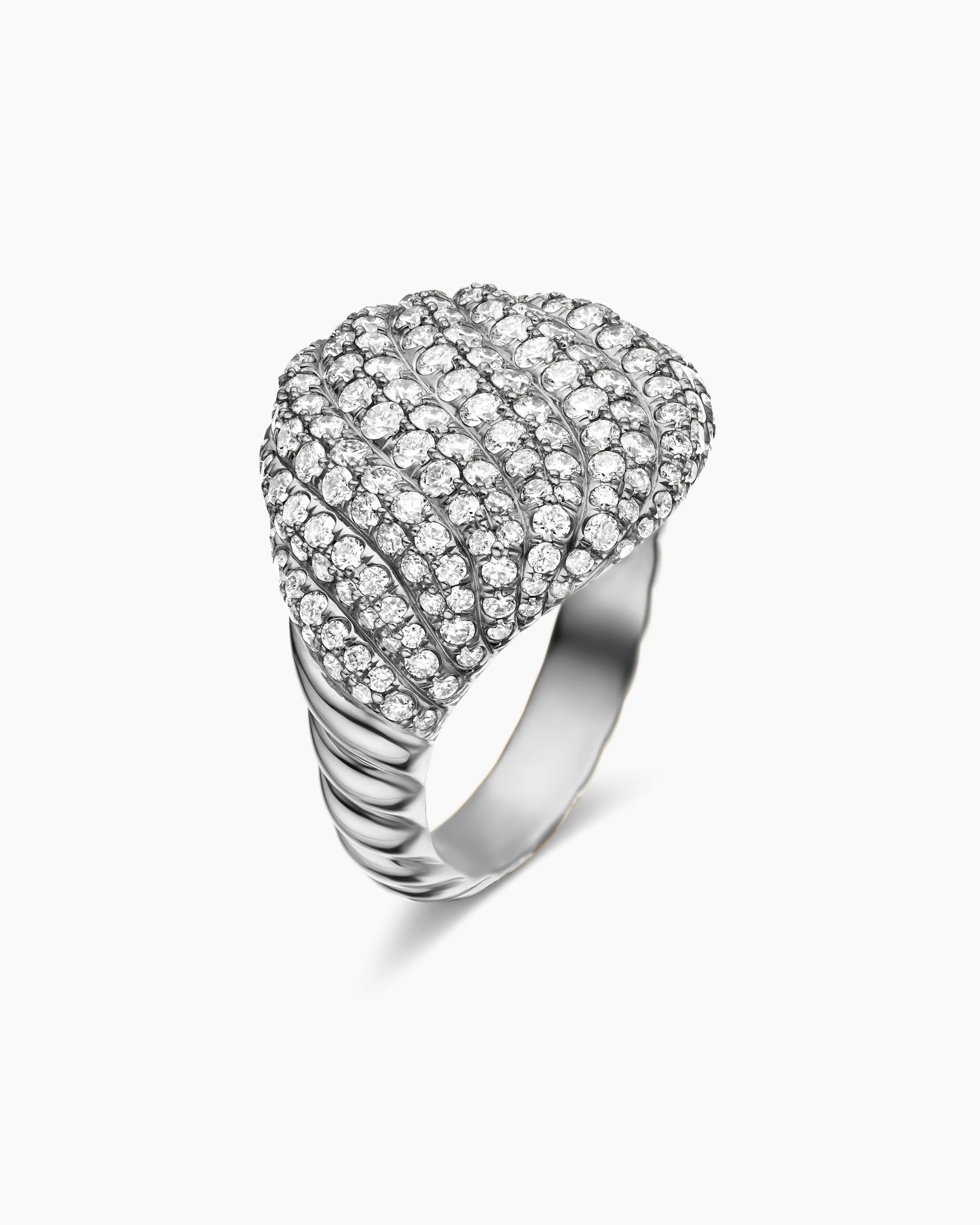 Sculpted Cable Pinky Ring in 18K White Gold with Diamonds, 13mm - Image 3