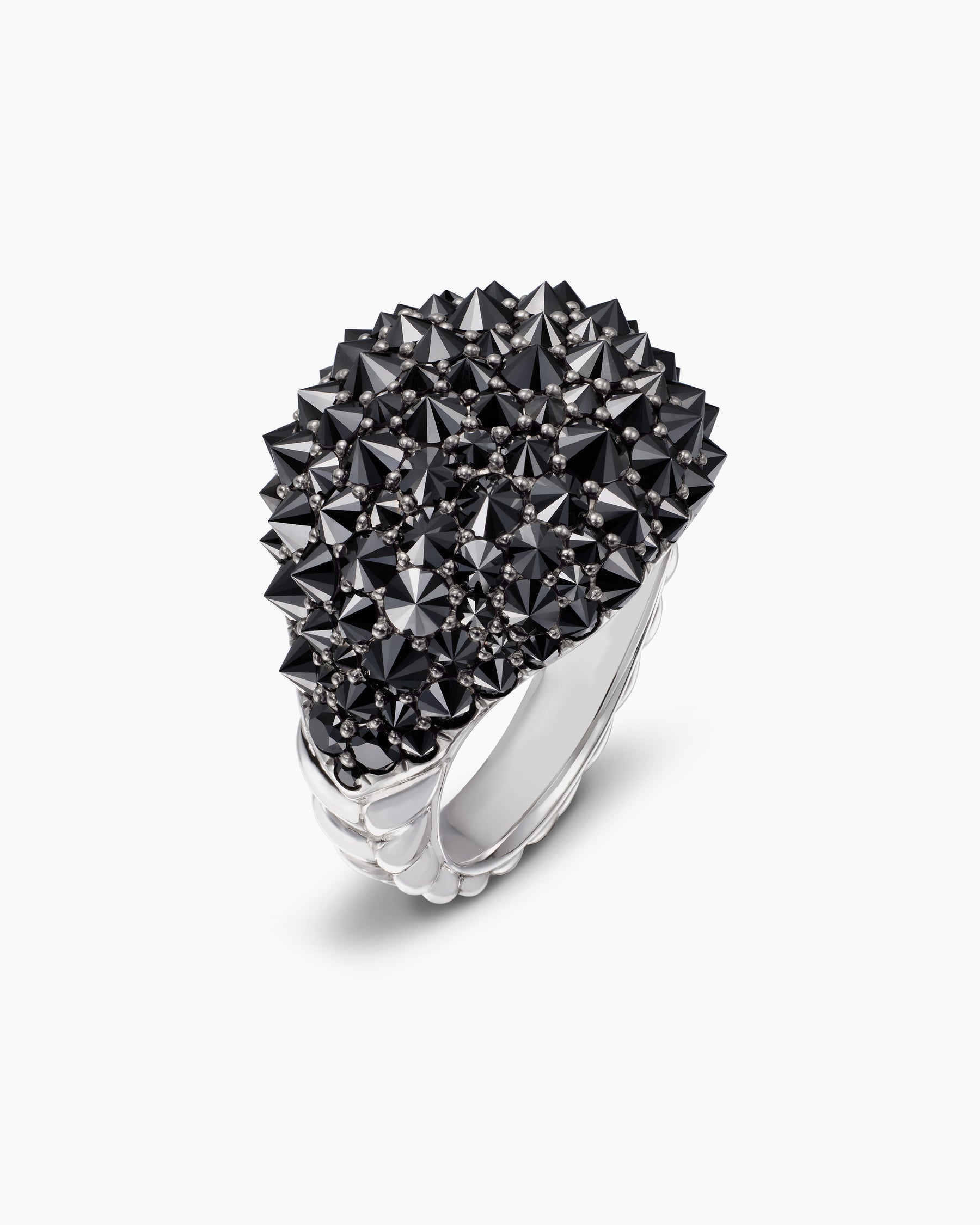 Reverse Set Pavé Signet Ring in 18K White Gold with Black Diamonds, 17.5mm - Image 3