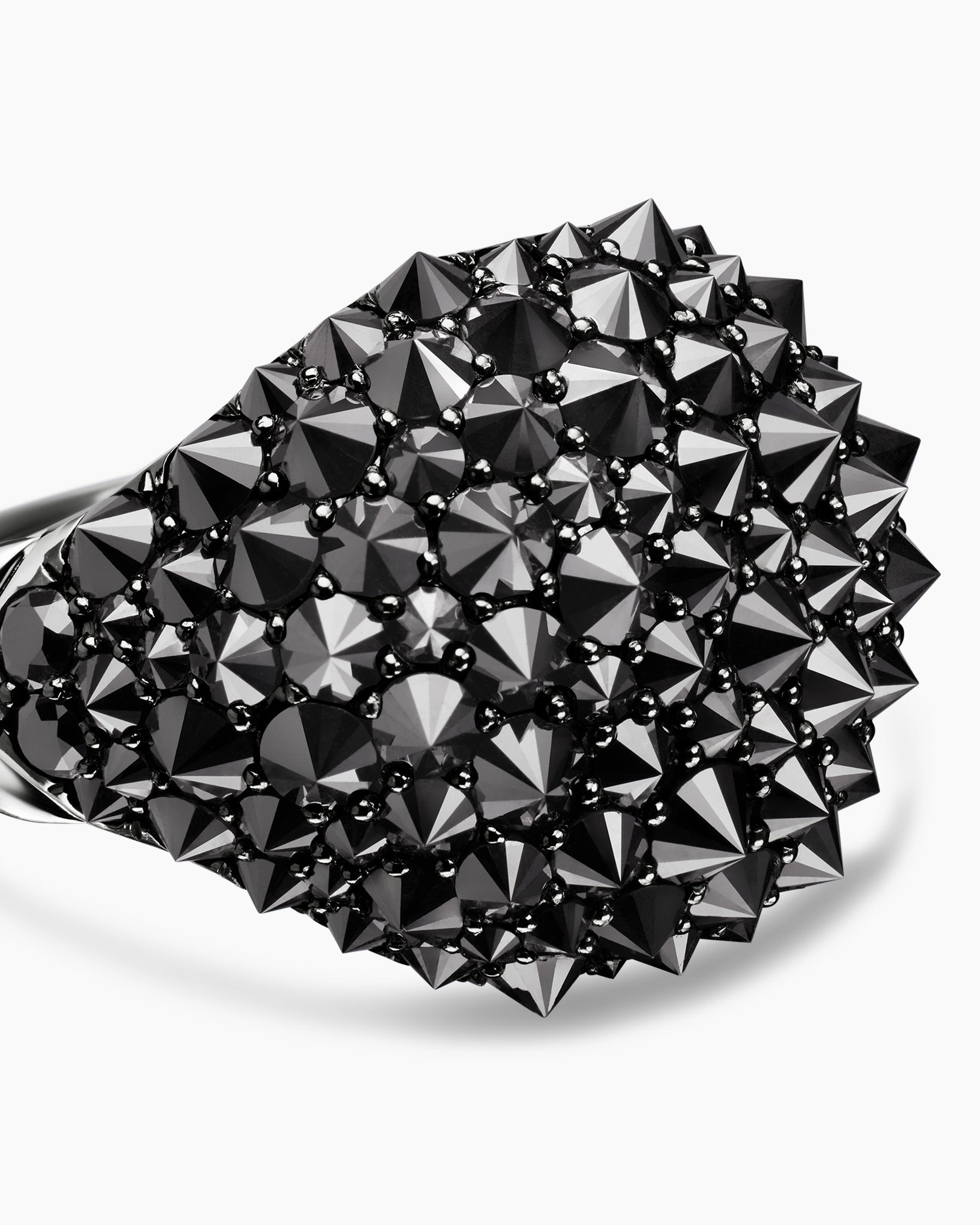 Reverse Set Pavé Signet Ring in 18K White Gold with Black Diamonds, 17.5mm - Image 5