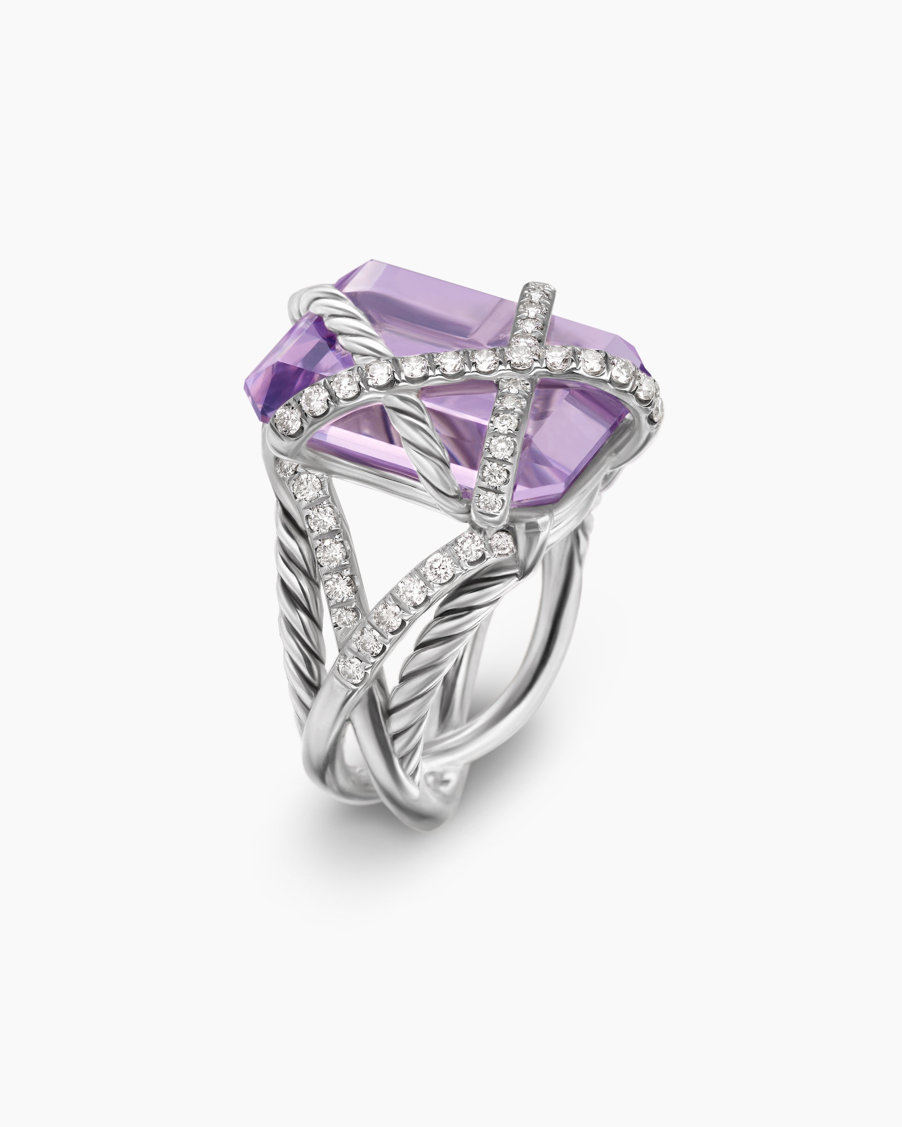 Cable Wrap Ring in Sterling Silver with Lavender Amethyst and Diamonds, 20.4mm - Image 3