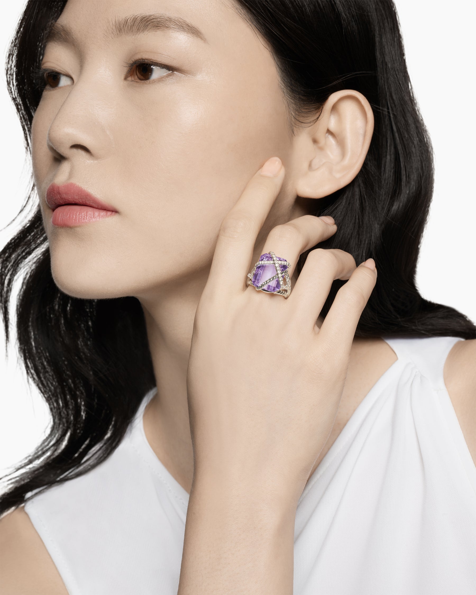 Alternative view of Cable Wrap Ring in Sterling Silver with Lavender Amethyst and Diamonds, 20.4mm
