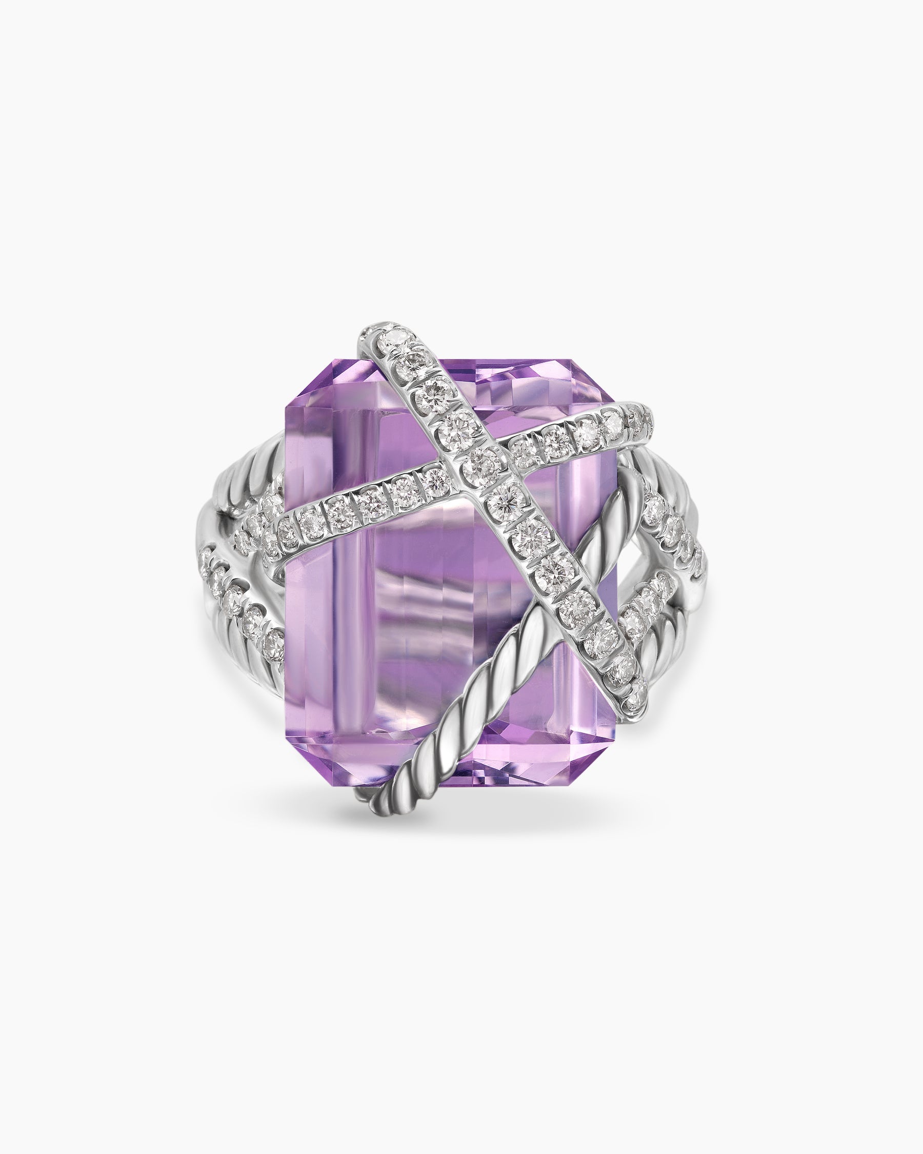 Cable Wrap Ring in Sterling Silver with Lavender Amethyst and Diamonds, 20.4mm