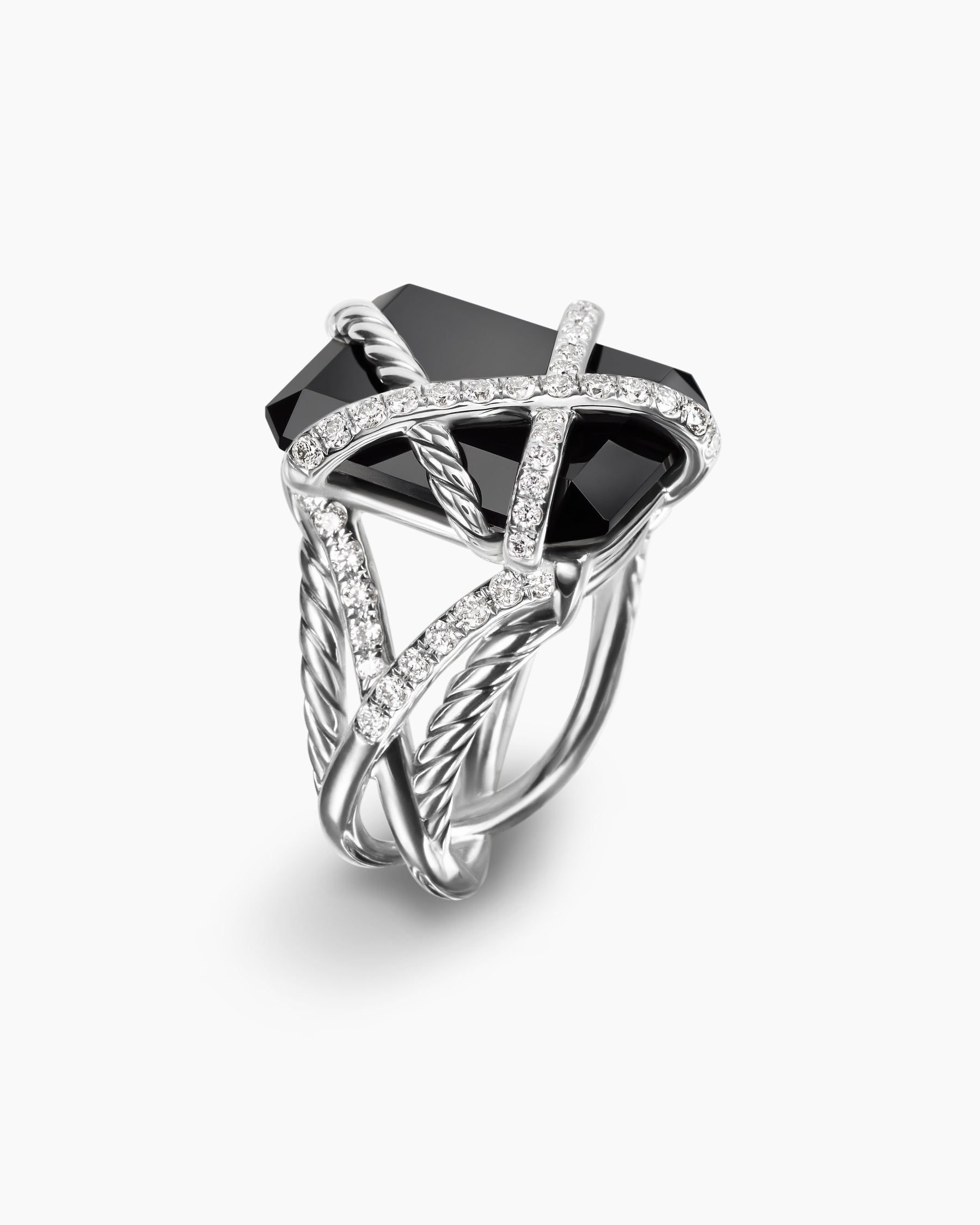Cable Wrap Ring in Sterling Silver with Black Onyx and Diamonds, 20.4mm - Image 3
