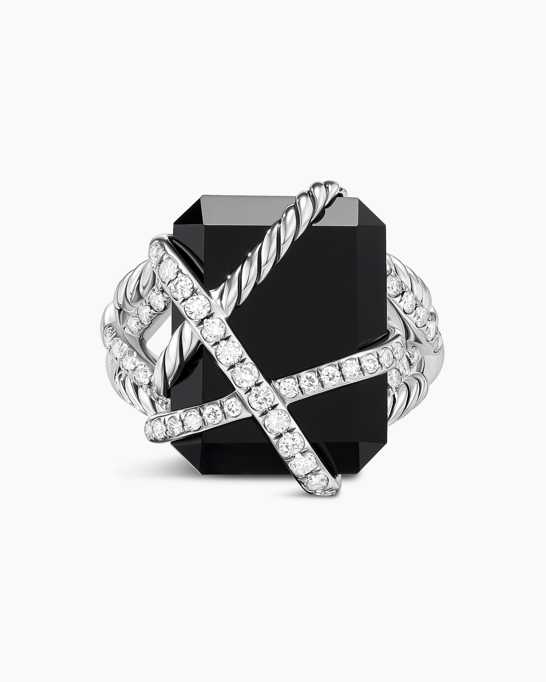 Cable Wrap Ring in Sterling Silver with Black Onyx and Diamonds, 20.4mm - Image 4
