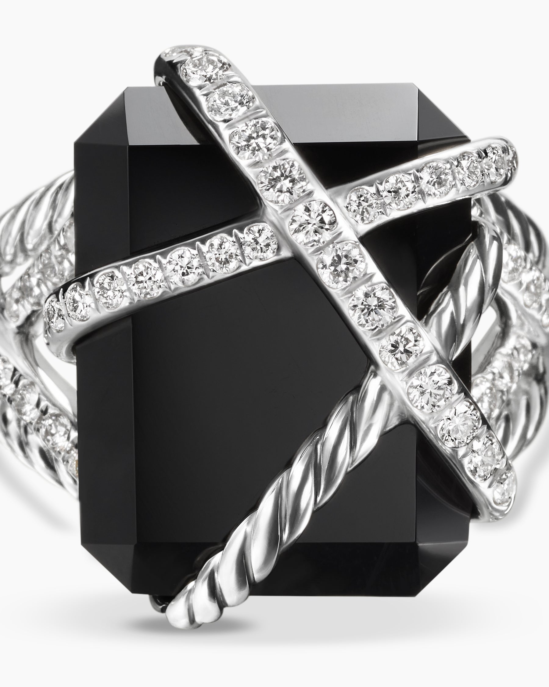 Cable Wrap Ring in Sterling Silver with Black Onyx and Diamonds, 20.4mm - Image 6