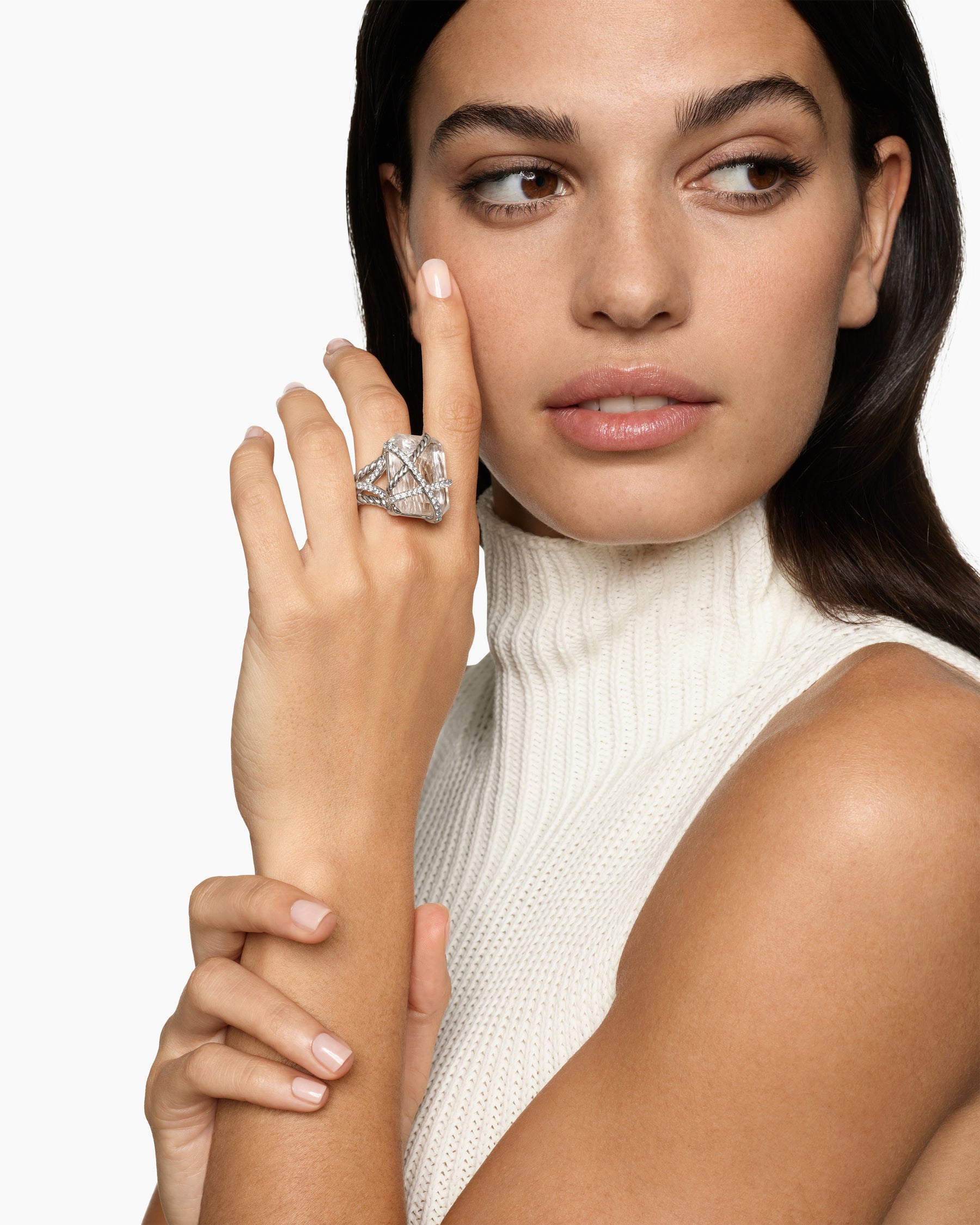 Alternative view of Cable Wrap Ring in Sterling Silver with Crystal and Diamonds, 20.4mm
