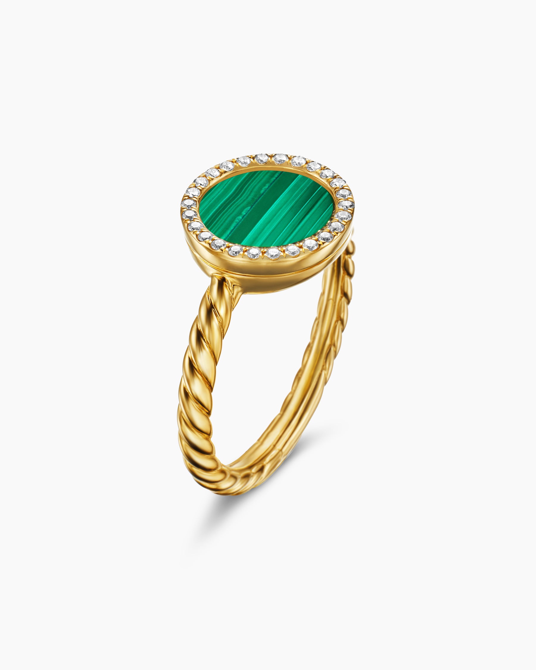 Petite DY Elements Ring in 18K Yellow Gold with Malachite and Diamonds, 11.3mm - Image 3