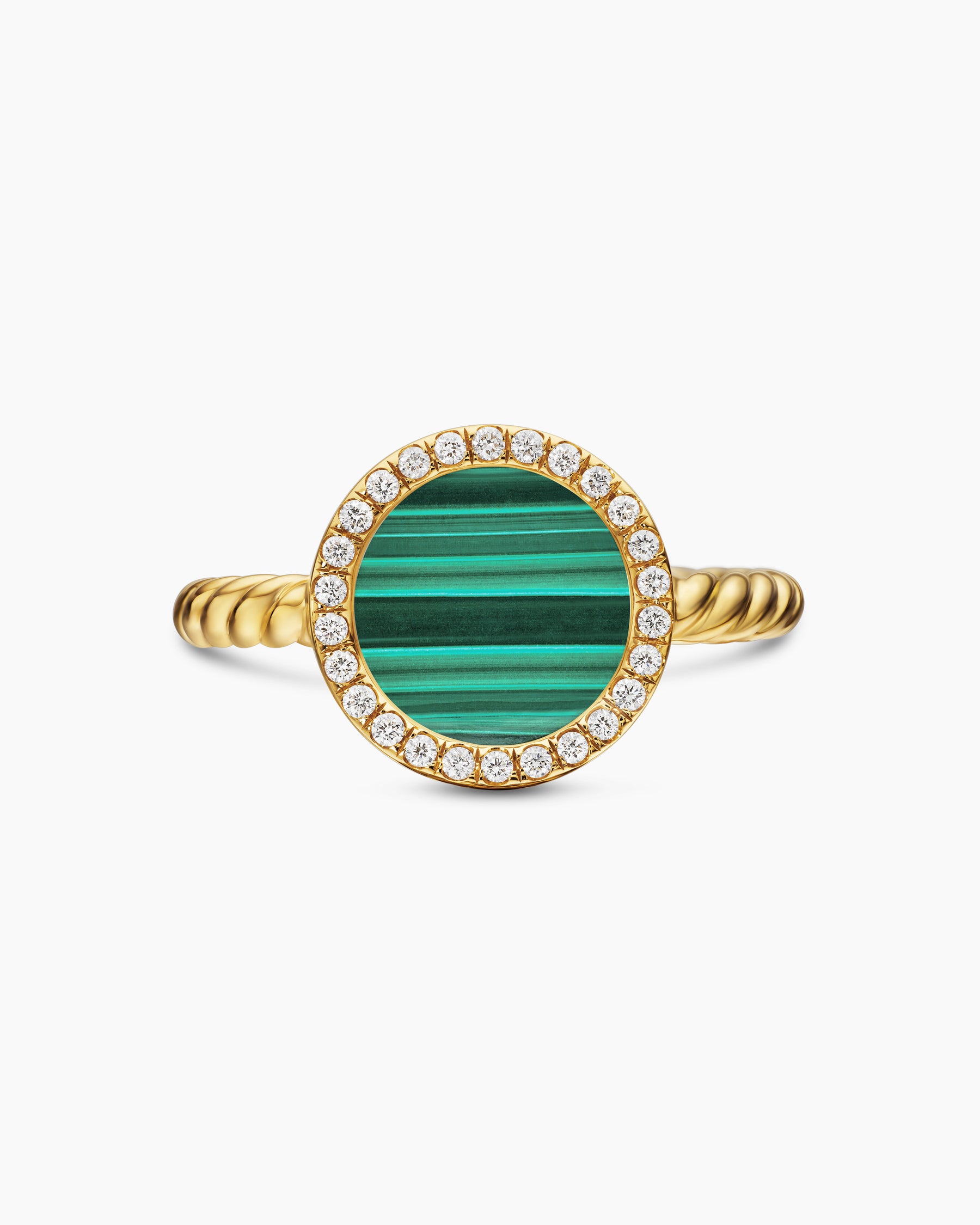Petite DY Elements Ring in 18K Yellow Gold with Malachite and Diamonds, 11.3mm - Image 4