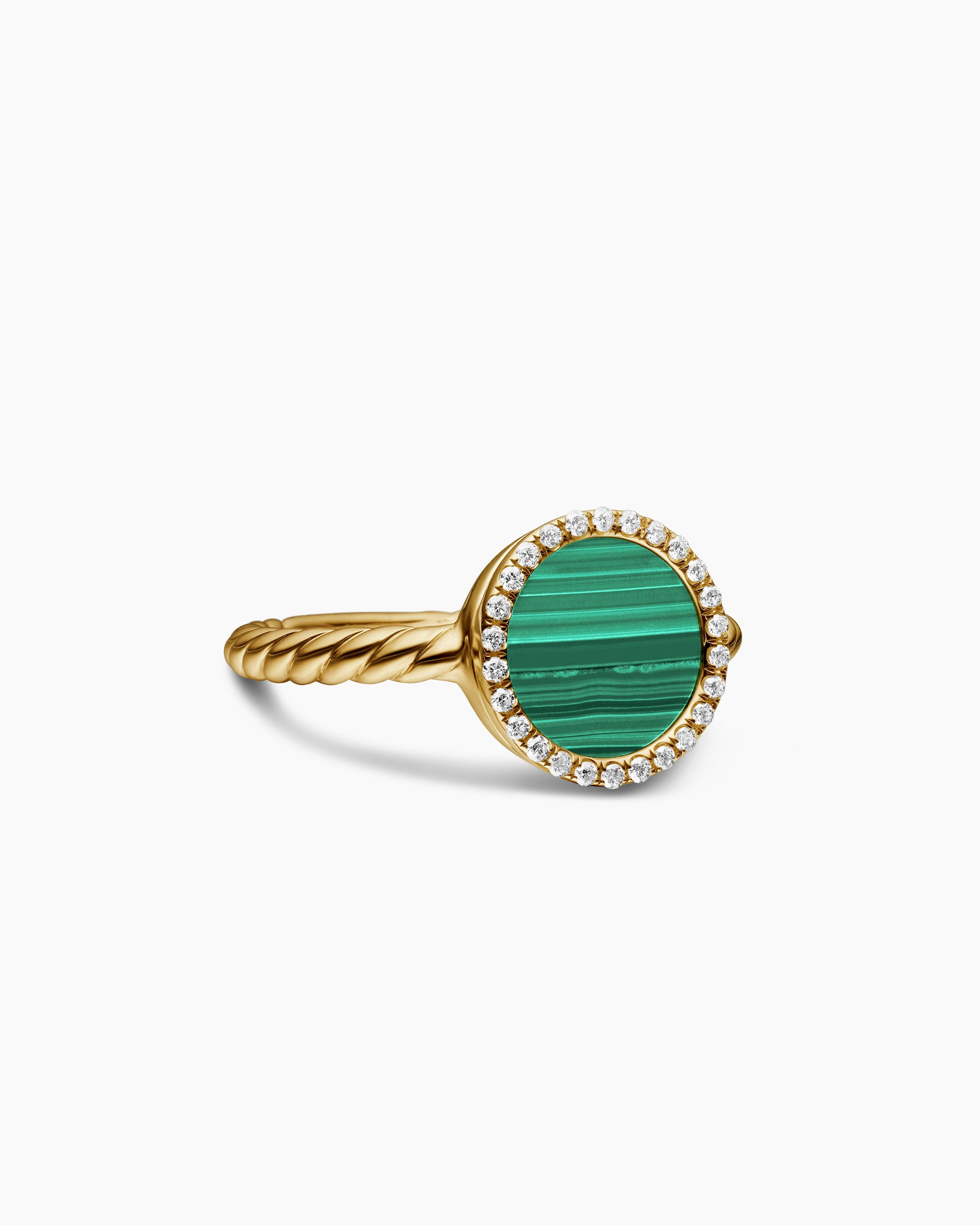 Petite DY Elements Ring in 18K Yellow Gold with Malachite and Diamonds, 11.3mm