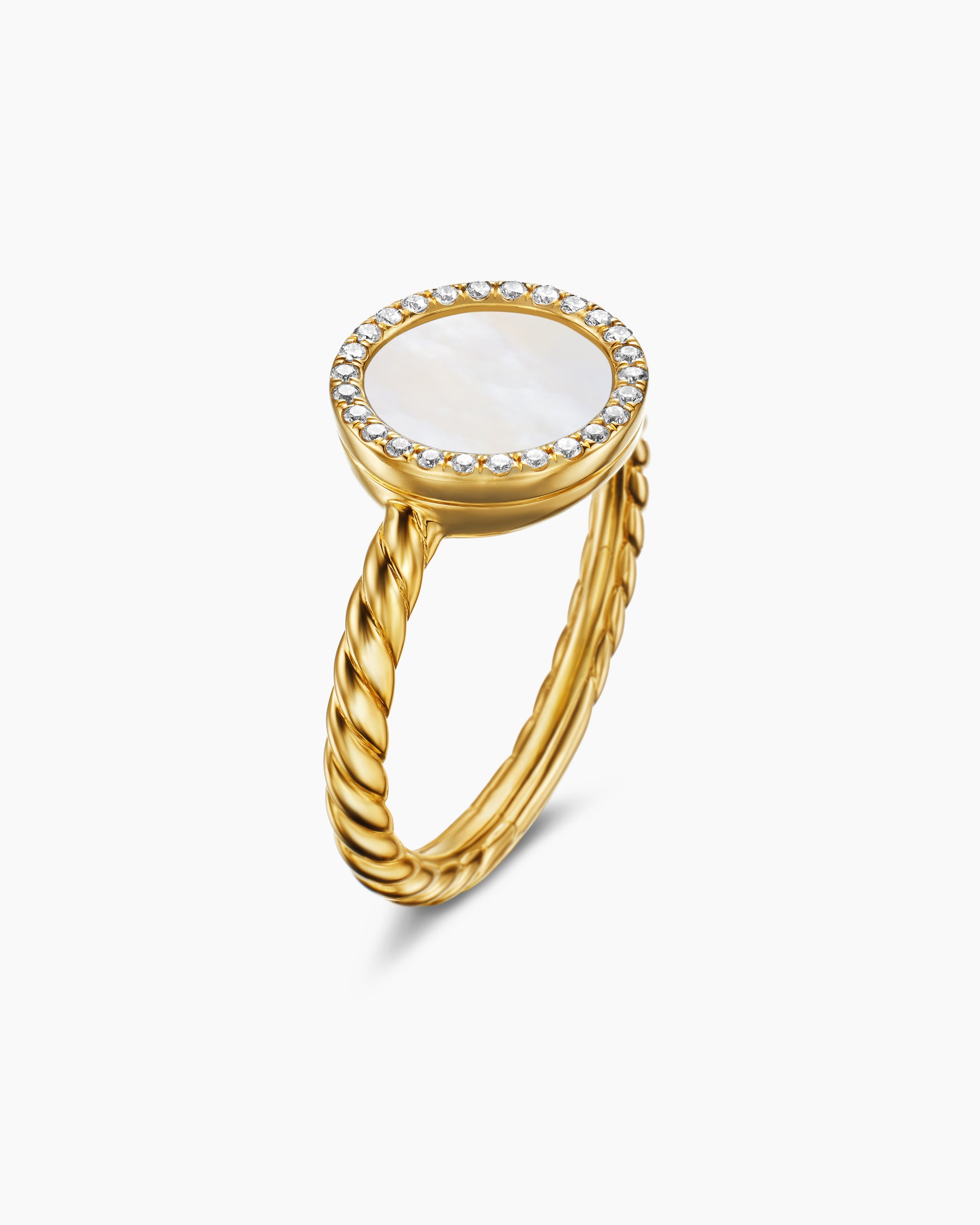 Petite DY Elements Ring in 18K Yellow Gold with Mother of Pearl and Diamonds, 11.3mm - Image 3
