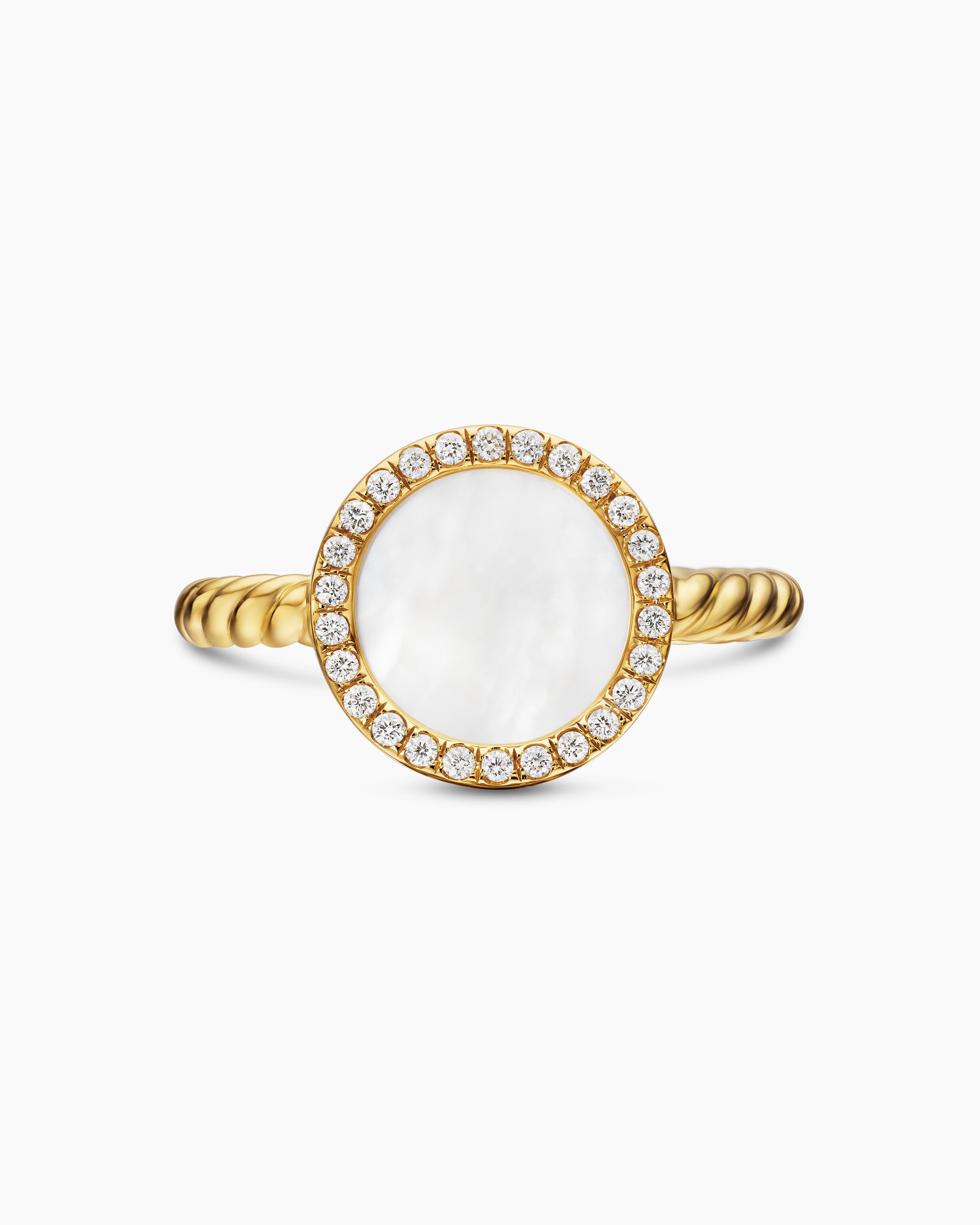 Petite DY Elements Ring in 18K Yellow Gold with Mother of Pearl and Diamonds, 11.3mm - Image 4
