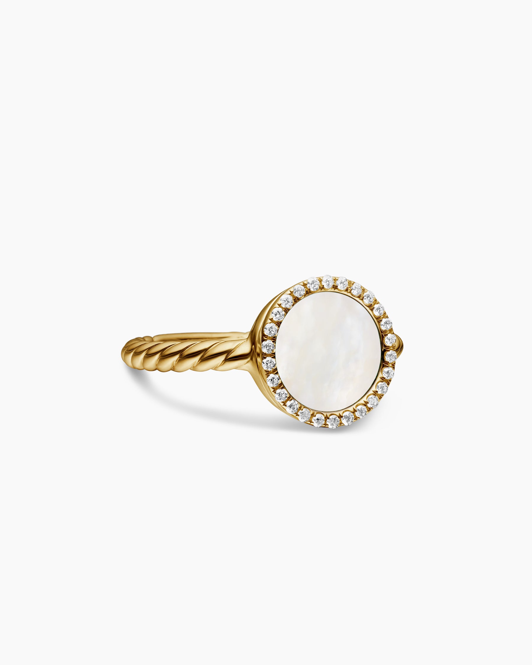Petite DY Elements Ring in 18K Yellow Gold with Mother of Pearl and Diamonds, 11.3mm