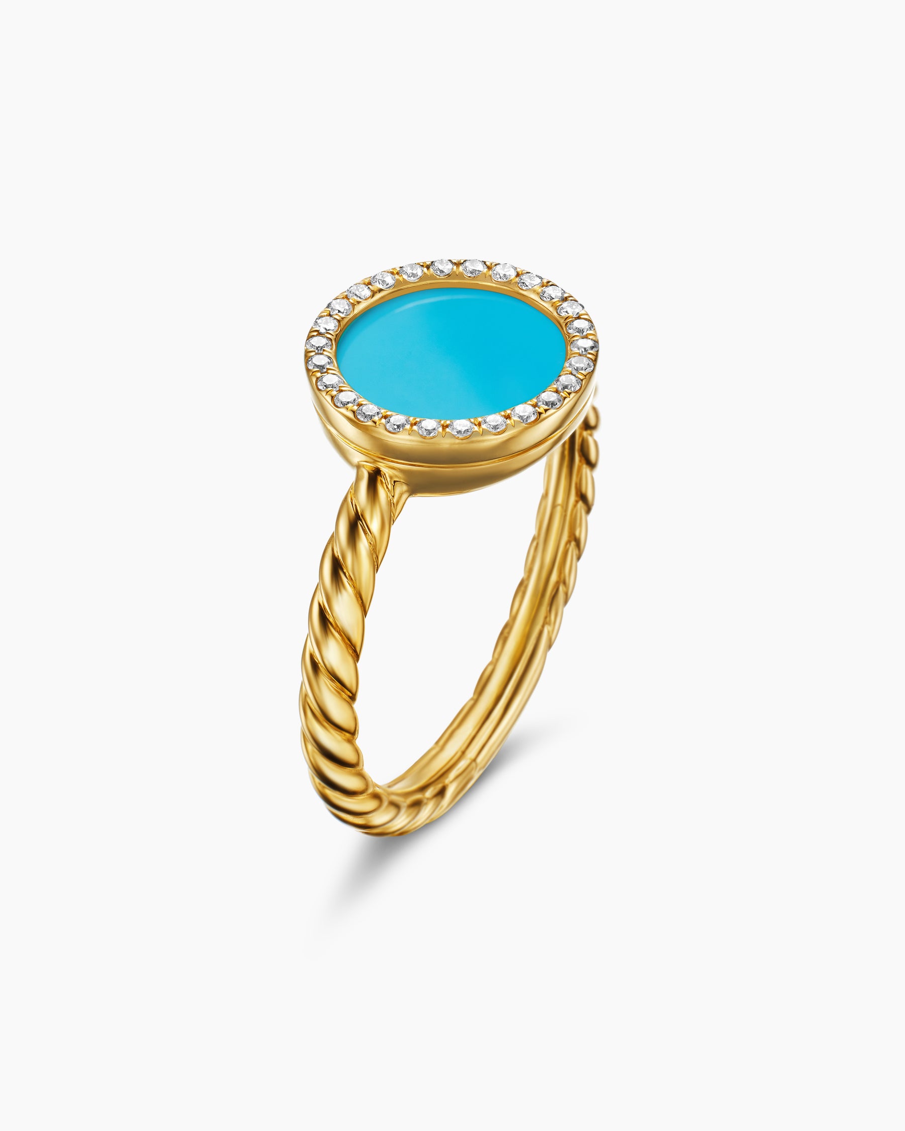 Petite DY Elements Ring in 18K Yellow Gold with Turquoise and Diamonds, 11.3mm - Image 3