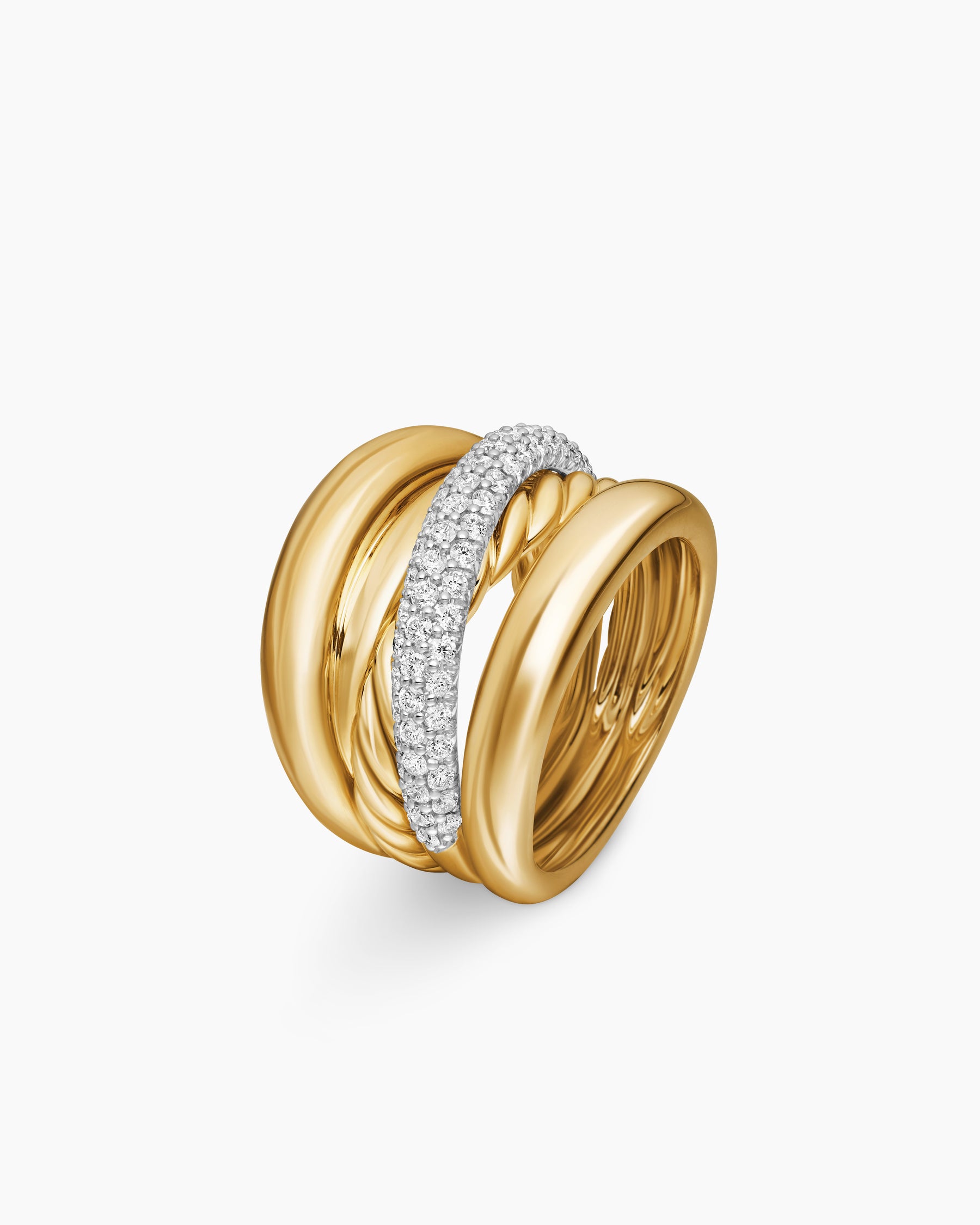 Pavé Crossover Five Row Ring in 18K Yellow Gold with Diamonds, 17.7mm - Image 3