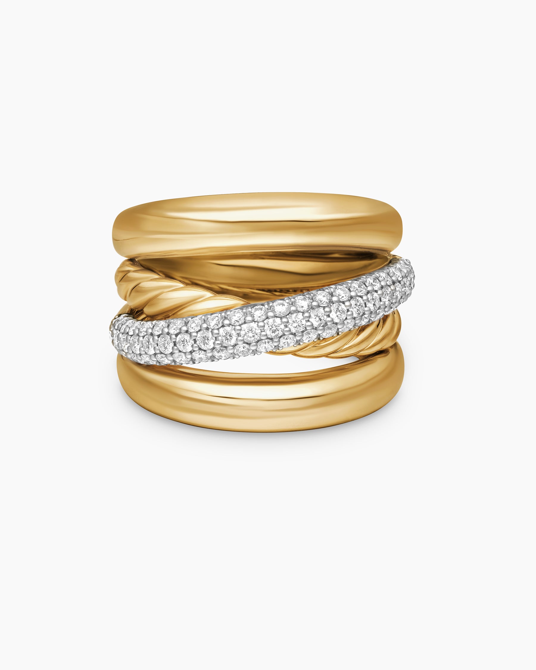 Pavé Crossover Five Row Ring in 18K Yellow Gold with Diamonds, 17.7mm - Image 4
