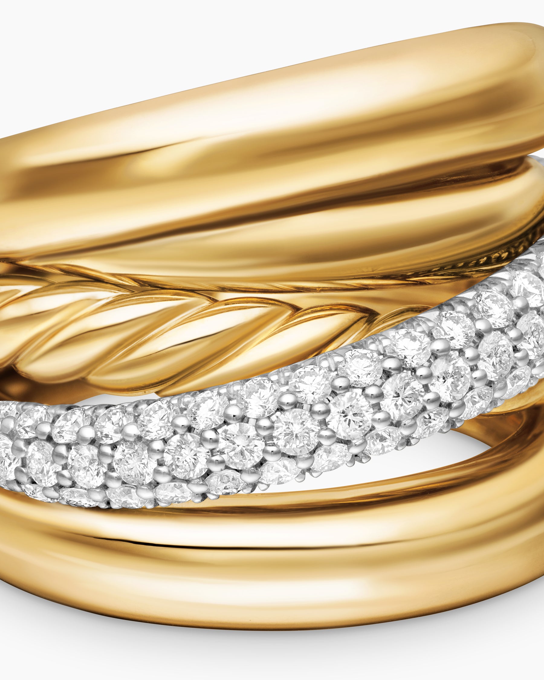 Pavé Crossover Five Row Ring in 18K Yellow Gold with Diamonds, 17.7mm - Image 7