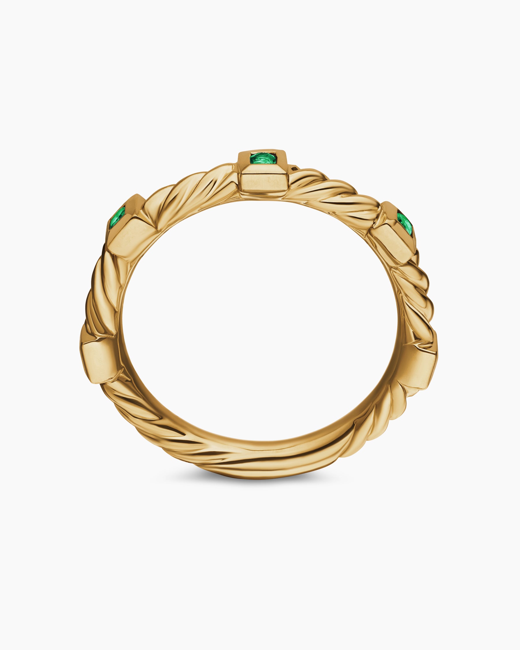 Cable Collectibles Stack Ring in 18K Yellow Gold with Emeralds, 2mm - Image 5