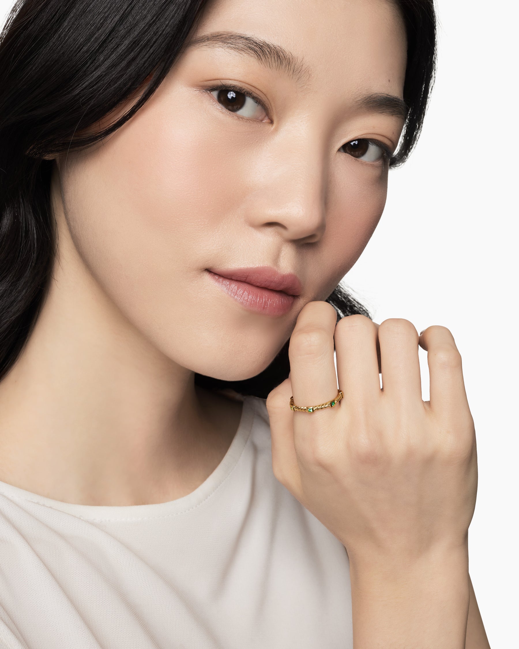 Cable Collectibles Stack Ring in 18K Yellow Gold with Emeralds, 2mm - Image 8