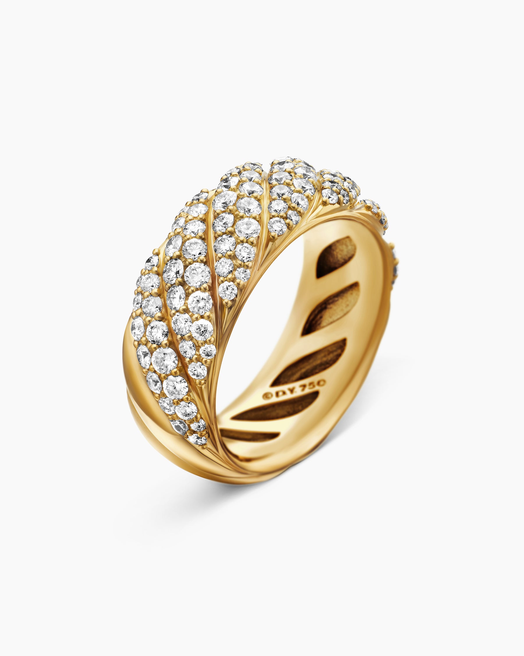 Sculpted Cable Band Ring in 18K Yellow Gold with Diamonds, 7.5mm - Image 3