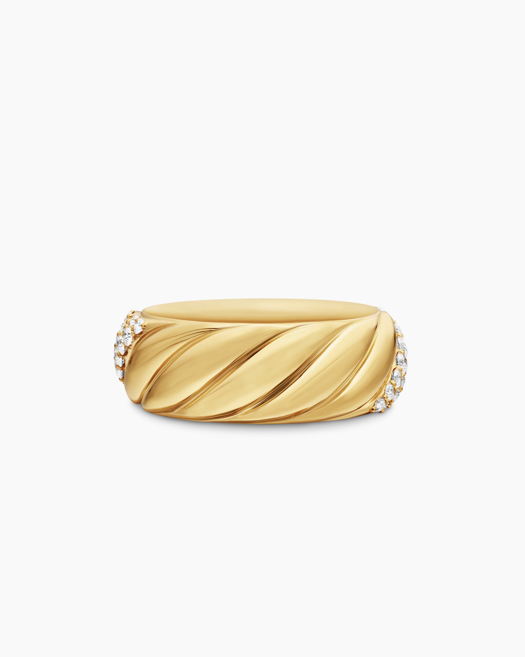 Sculpted Cable Band Ring in 18K Yellow Gold with Diamonds, 7.5mm - Image 6