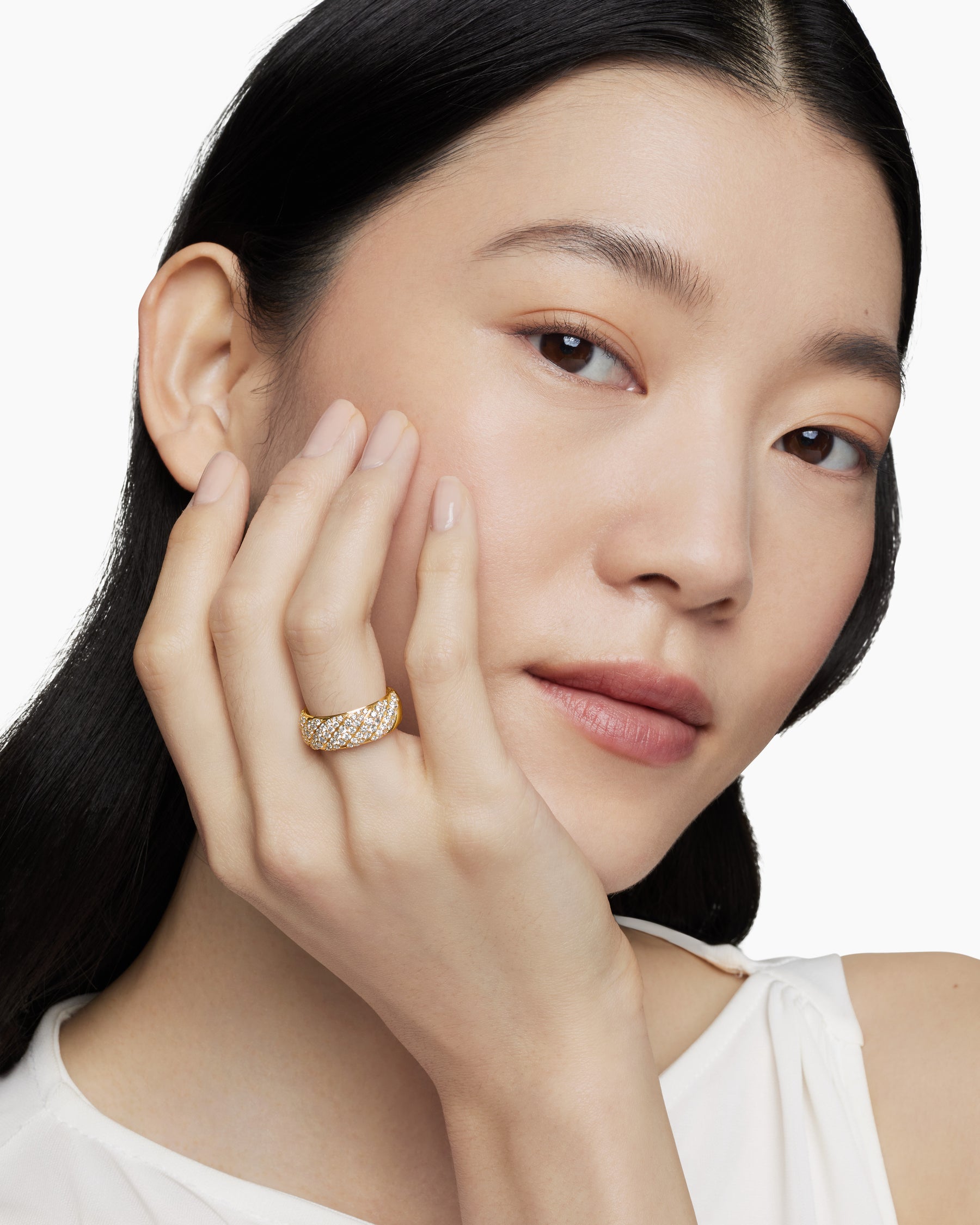 Sculpted Cable Band Ring in 18K Yellow Gold with Diamonds, 7.5mm - Image 8