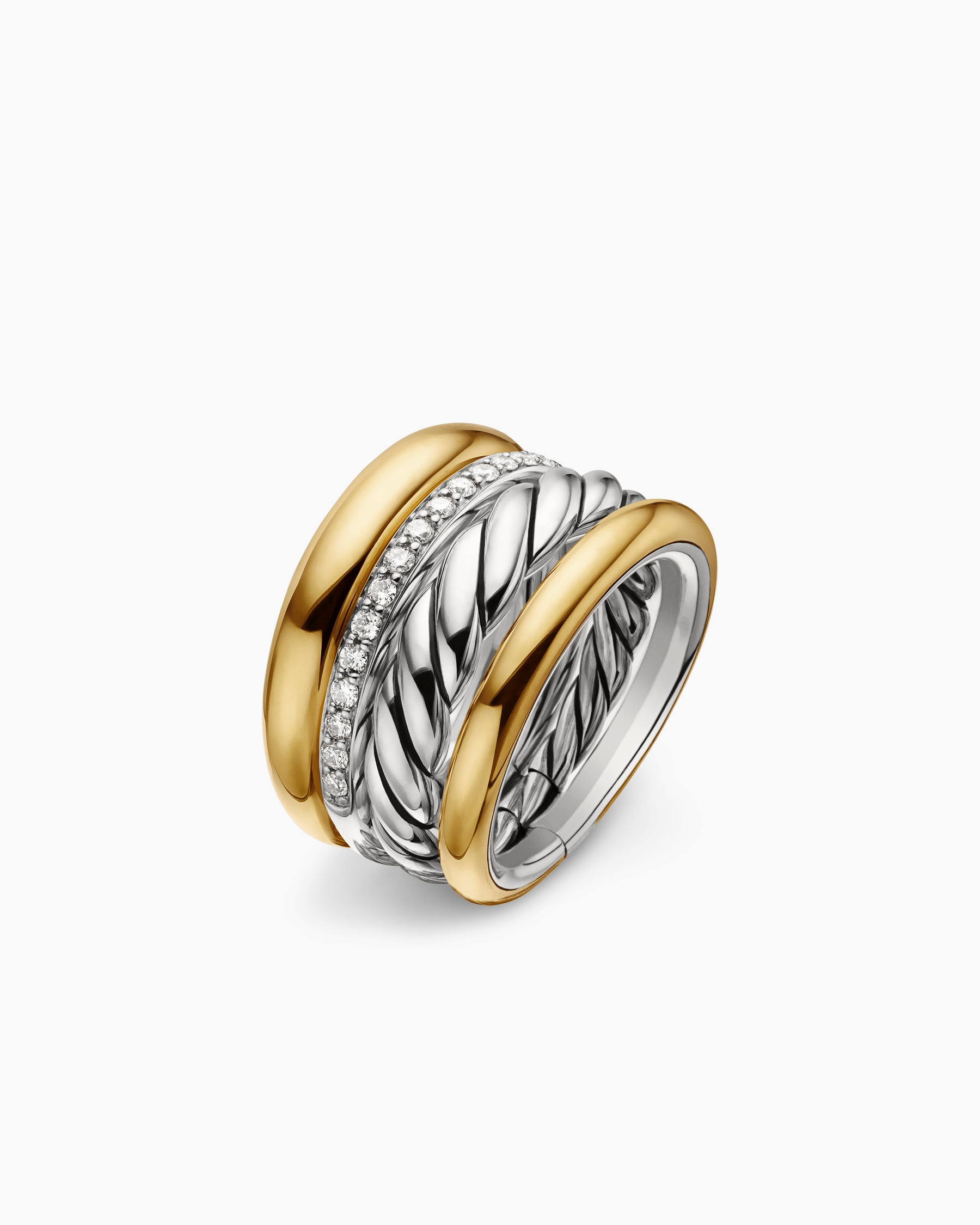 DY Mercer Four Row Ring in Sterling Silver with 18K Yellow Gold and Diamonds, 13.8mm - Image 3