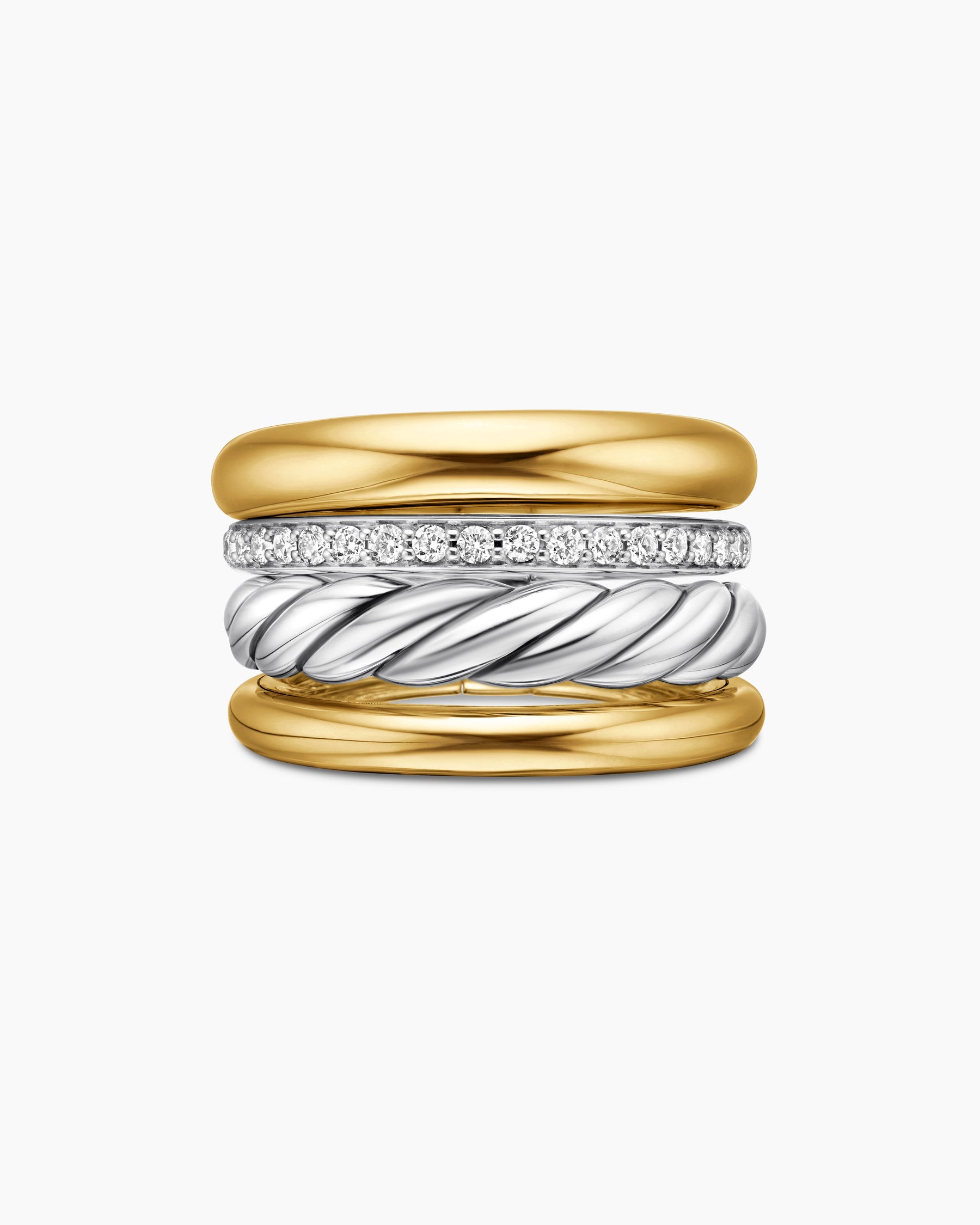 DY Mercer Four Row Ring in Sterling Silver with 18K Yellow Gold and Diamonds, 13.8mm - Image 4