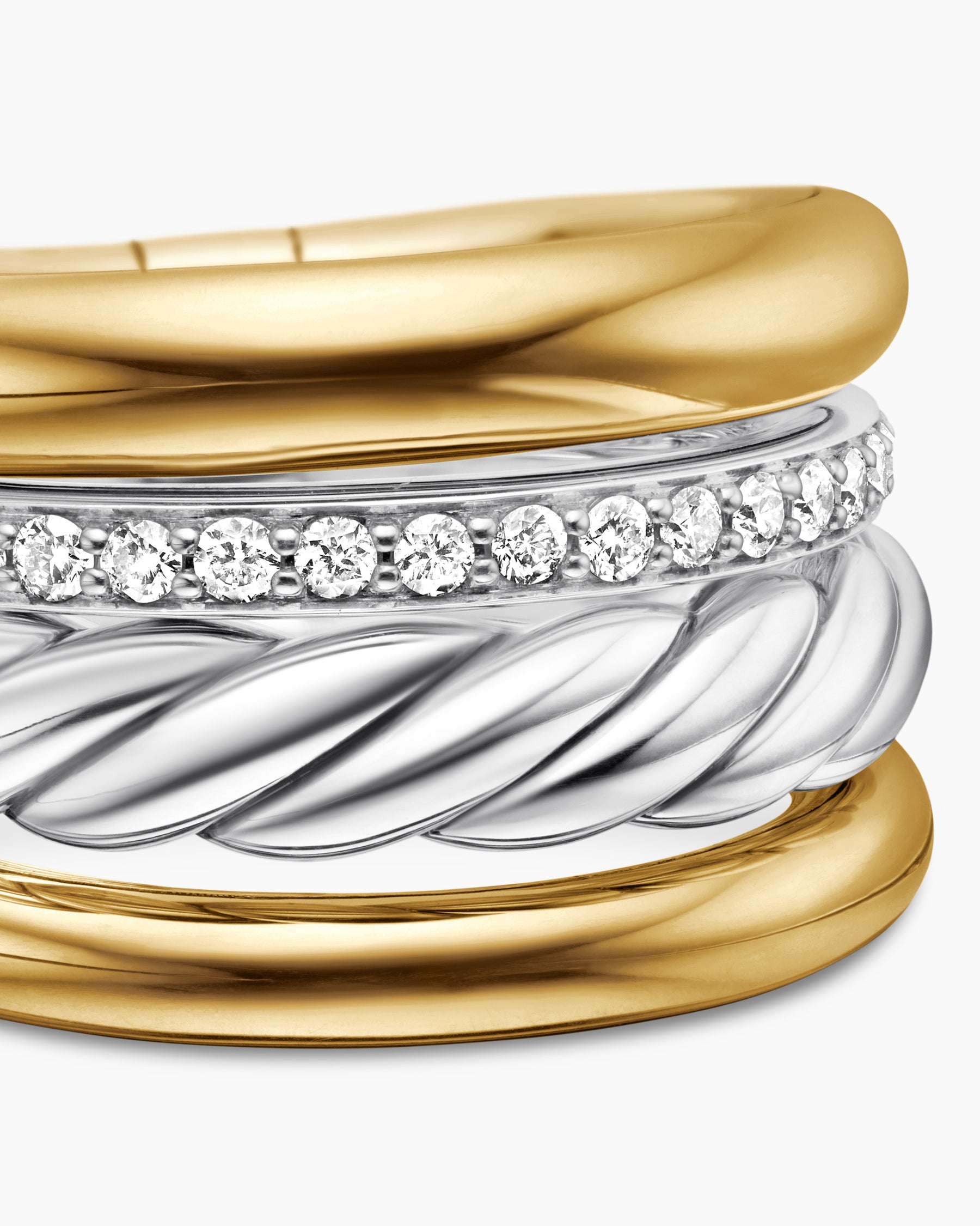 DY Mercer Four Row Ring in Sterling Silver with 18K Yellow Gold and Diamonds, 13.8mm - Image 5