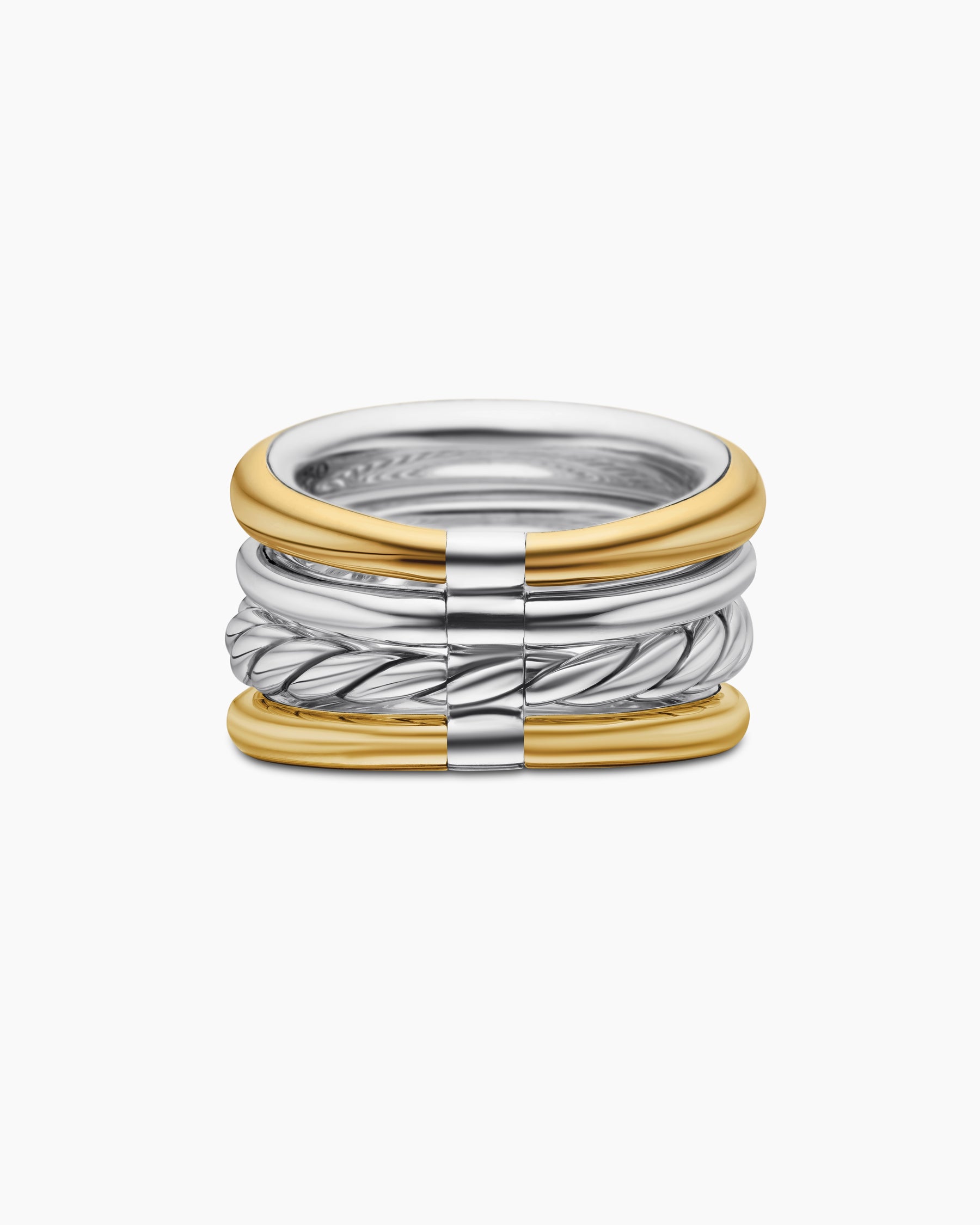 DY Mercer Four Row Ring in Sterling Silver with 18K Yellow Gold and Diamonds, 13.8mm - Image 6