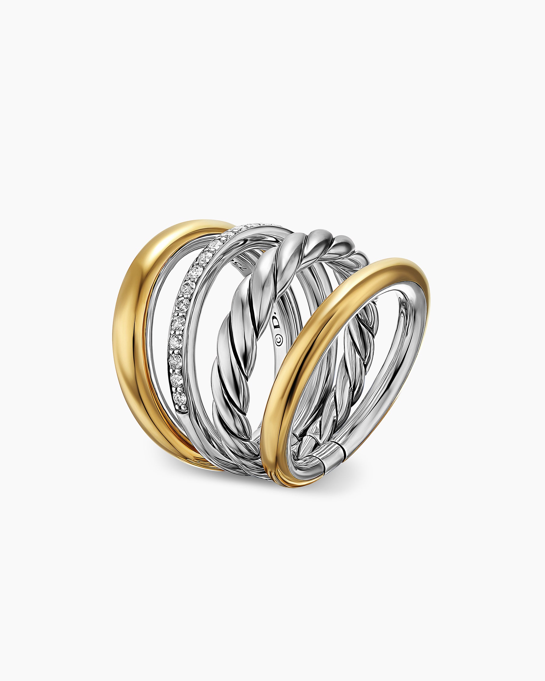 DY Mercer Four Row Ring in Sterling Silver with 18K Yellow Gold and Diamonds, 13.8mm - Image 7