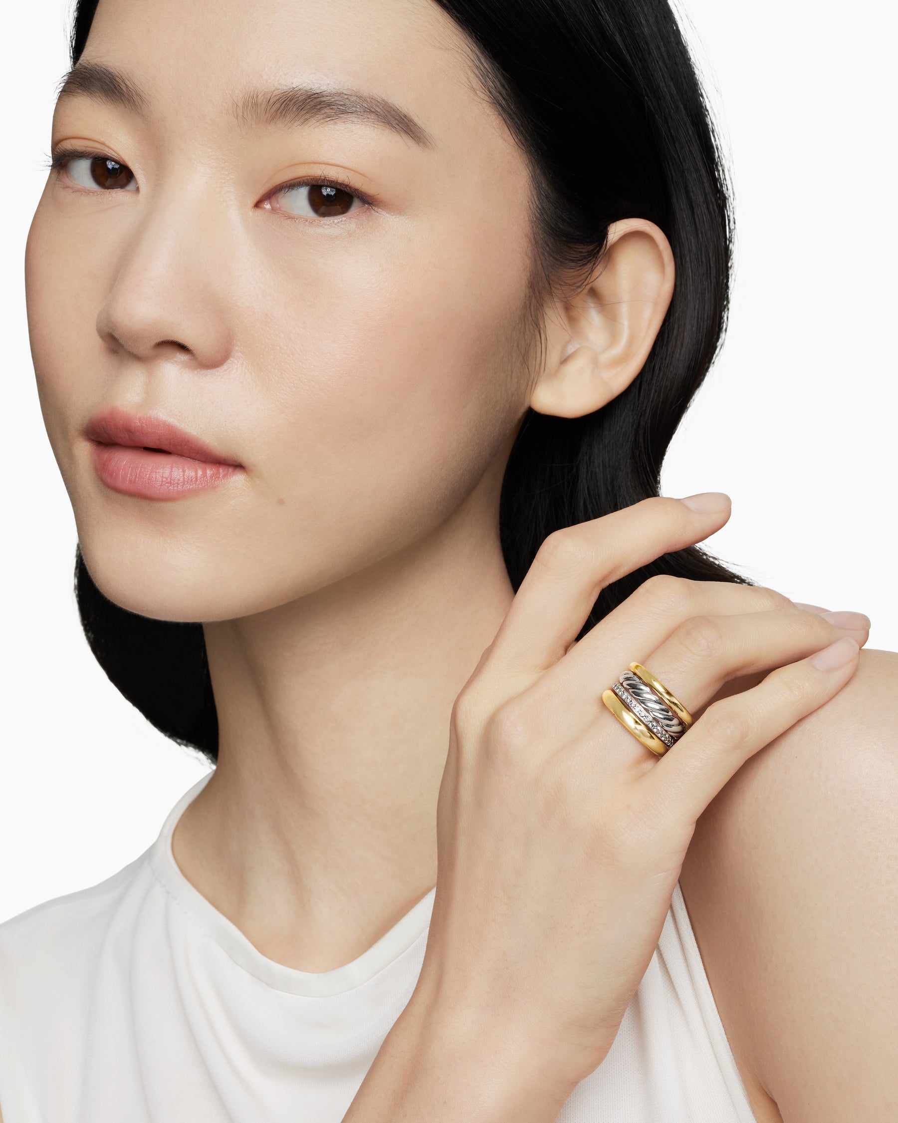 DY Mercer Four Row Ring in Sterling Silver with 18K Yellow Gold and Diamonds, 13.8mm - Image 8