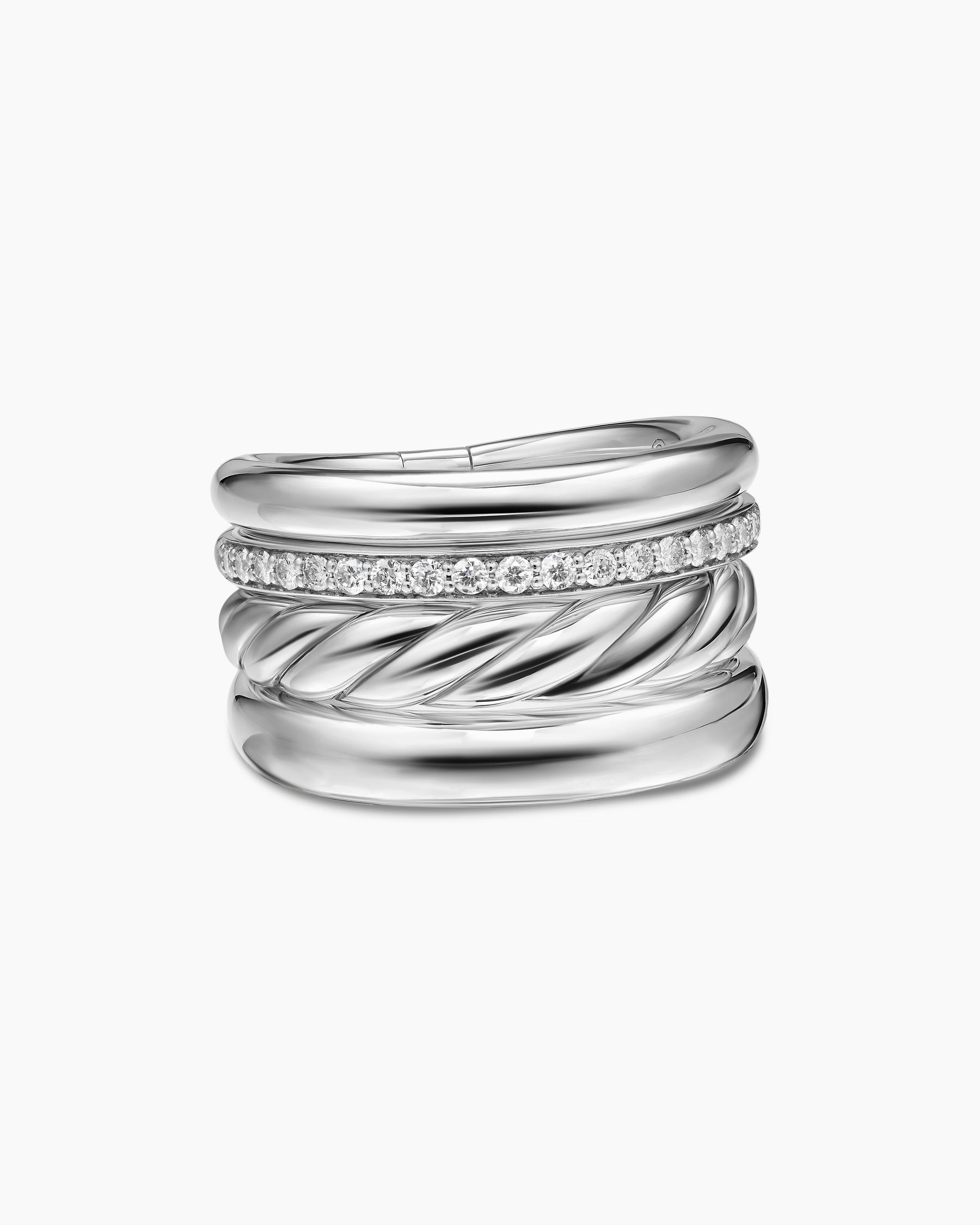 DY Mercer Four Row Ring in Sterling Silver with Diamonds, 13.8mm