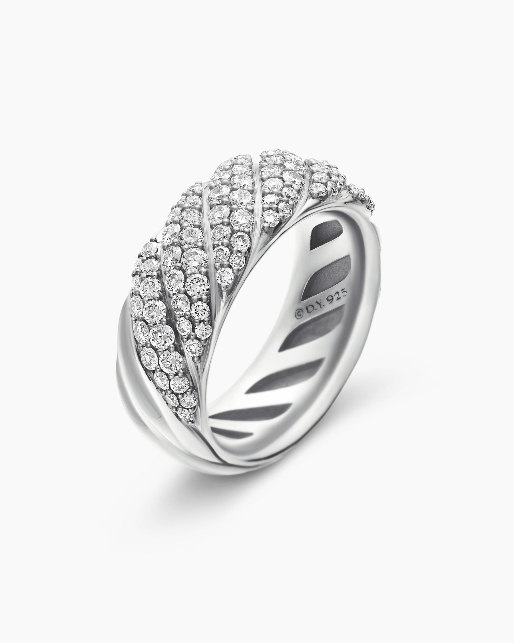 Sculpted Cable Band Ring in Sterling Silver with Diamonds, 7.5mm - Image 3