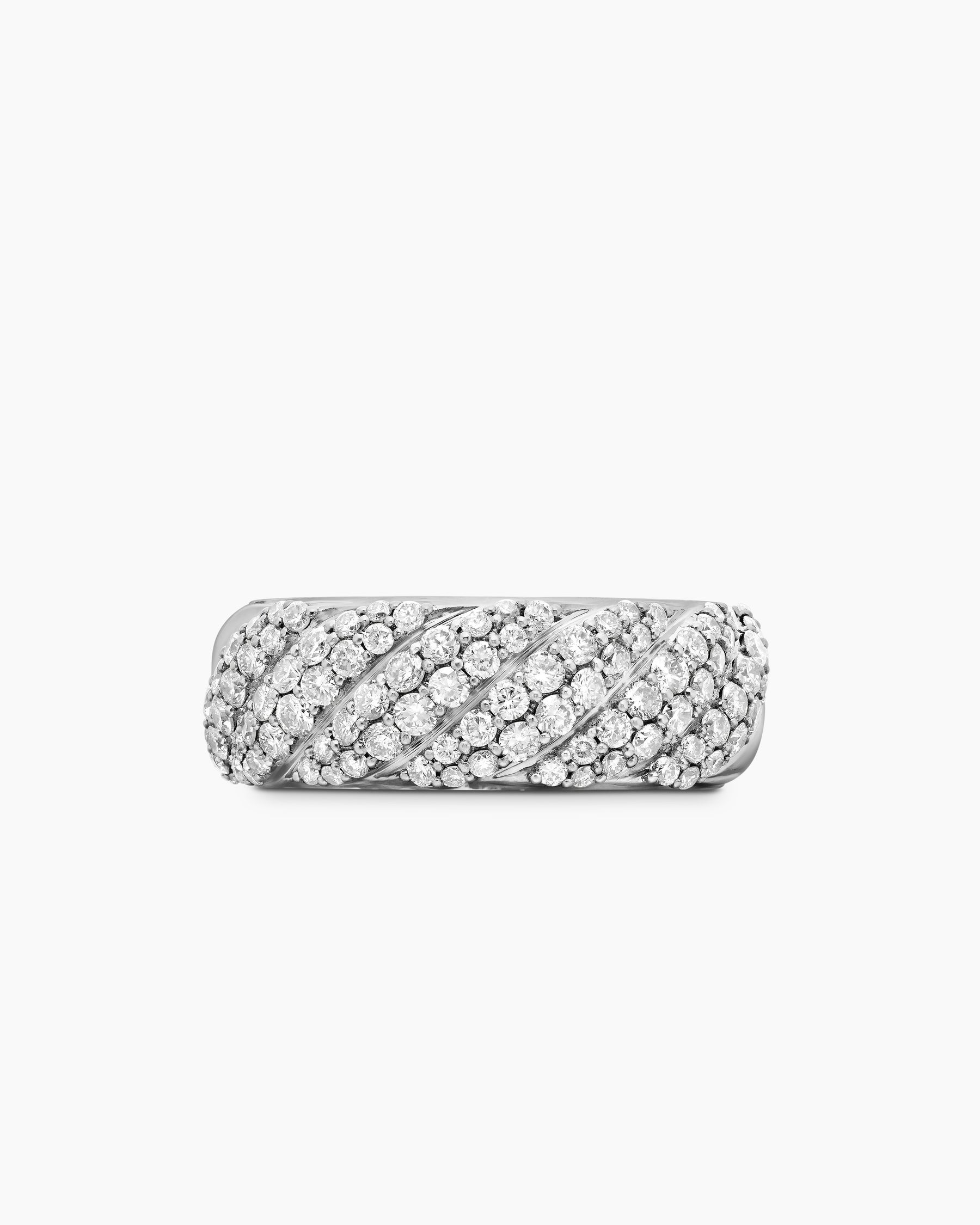 Sculpted Cable Band Ring in Sterling Silver with Diamonds, 7.5mm - Image 4