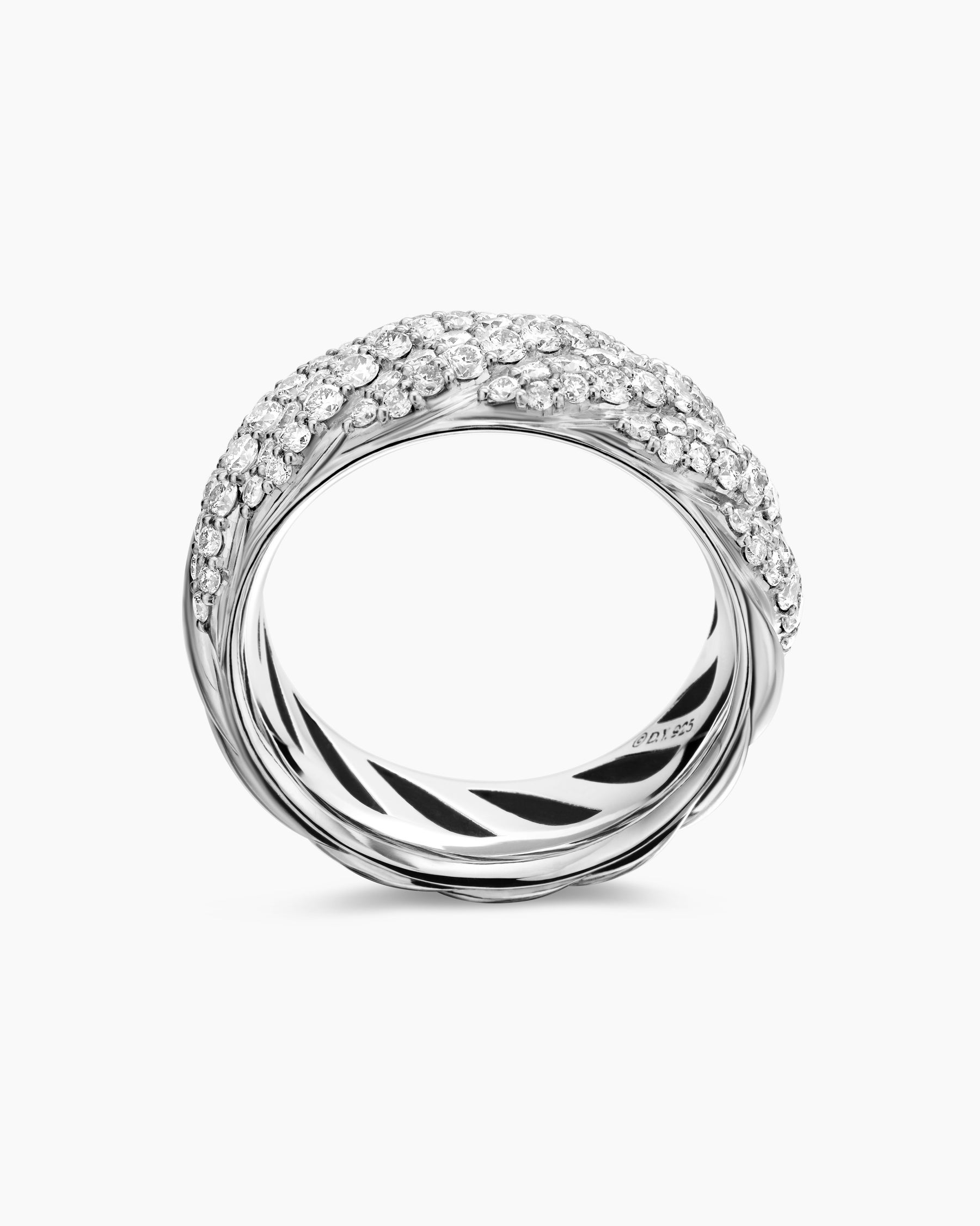 Sculpted Cable Band Ring in Sterling Silver with Diamonds, 7.5mm - Image 5