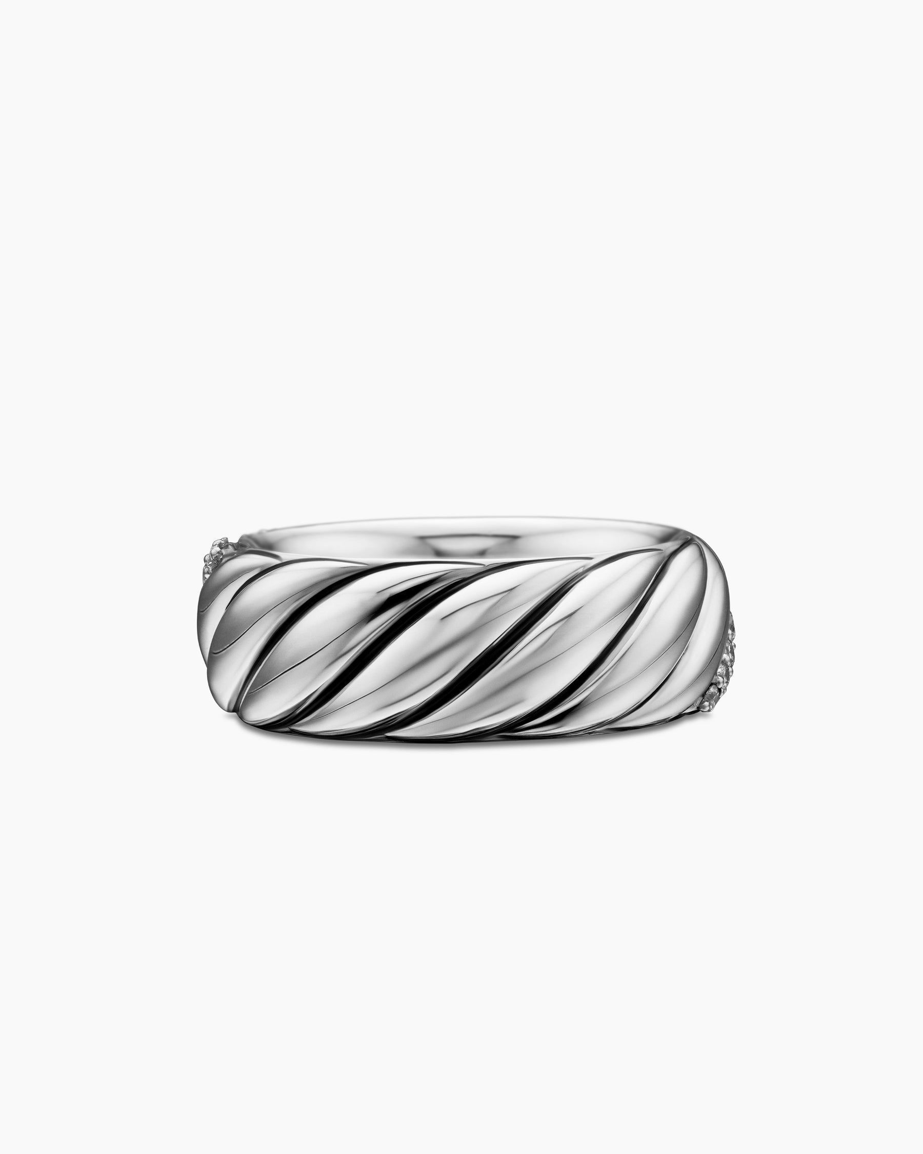 Sculpted Cable Band Ring in Sterling Silver with Diamonds, 7.5mm - Image 6