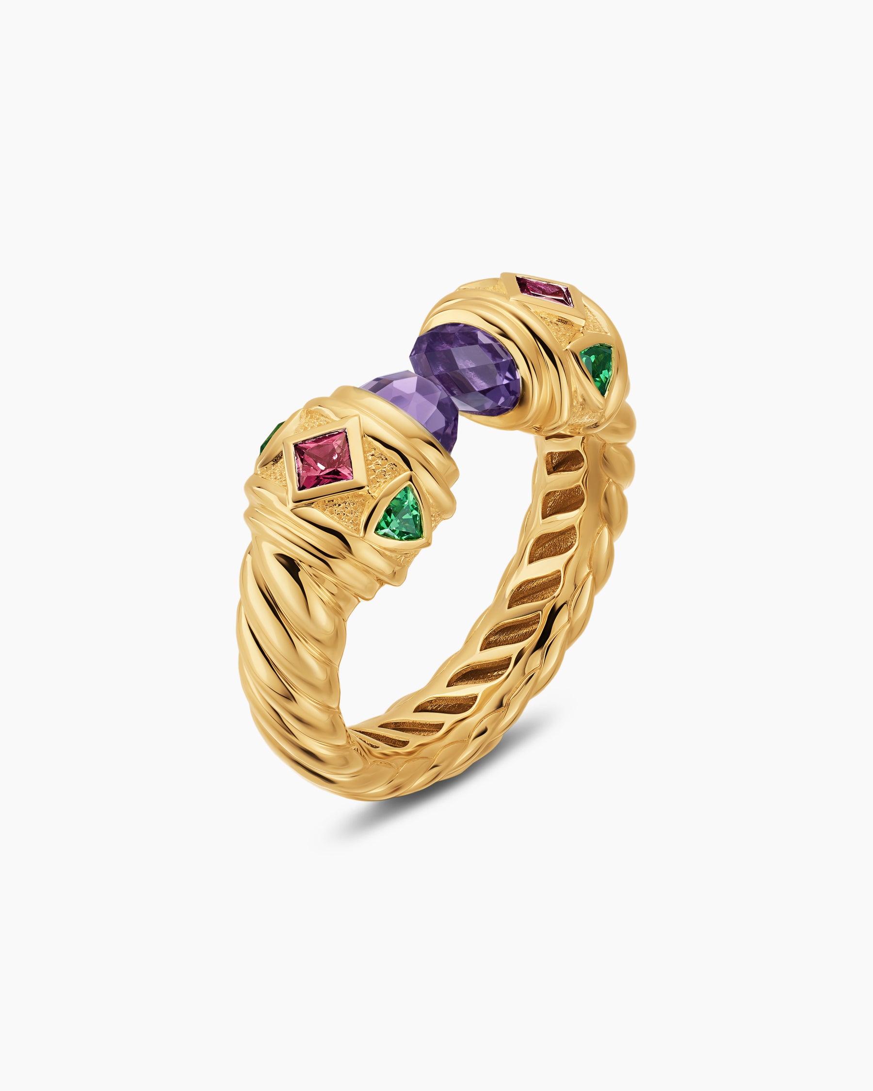Renaissance Color Ring in 18K Yellow Gold with Amethyst, Pink Tourmaline and Tsavorites, 10mm - Image 3