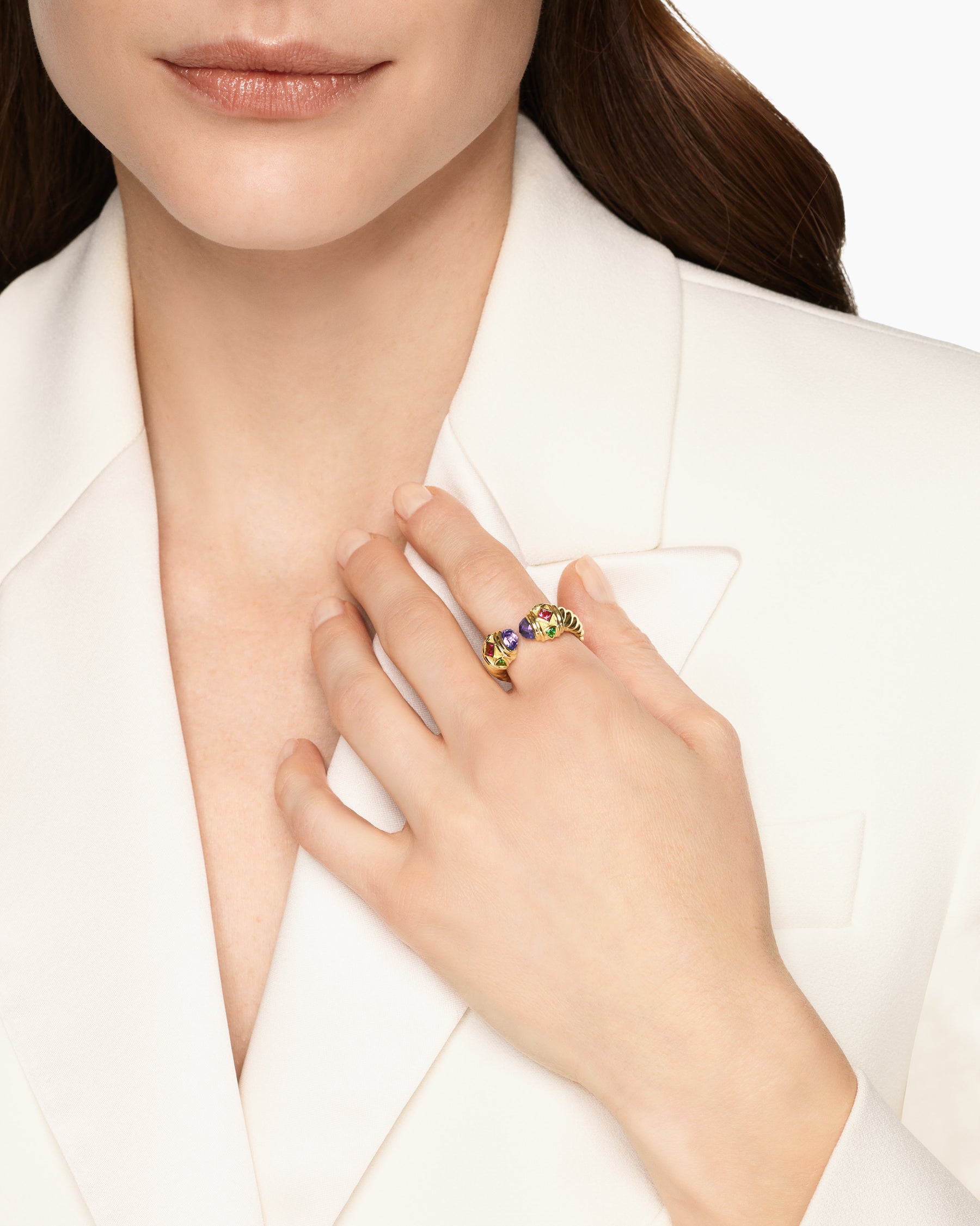 Alternative view of Renaissance Color Ring in 18K Yellow Gold with Amethyst, Pink Tourmaline and Tsavorites, 10mm