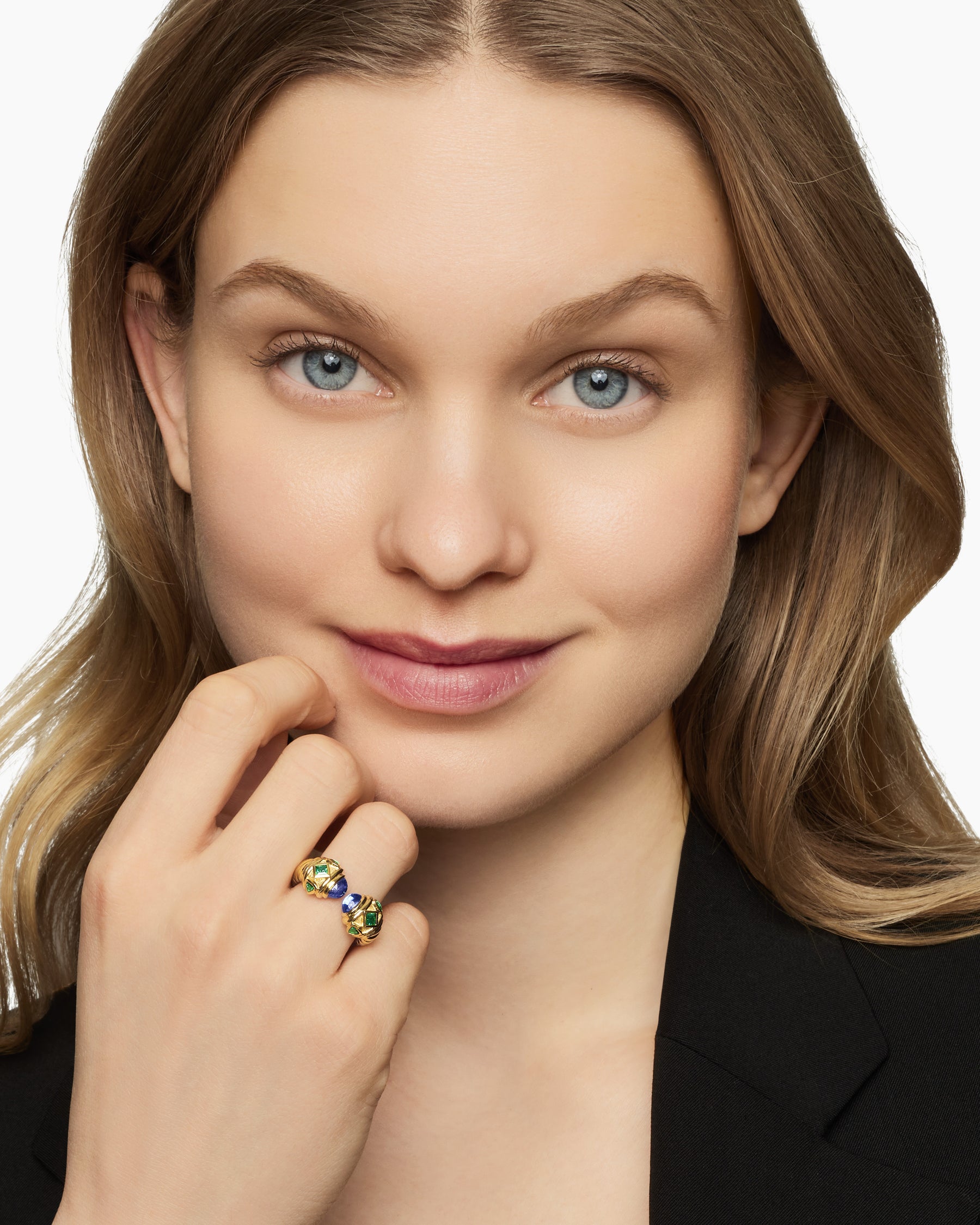 Alternative view of Renaissance Color Ring in 18K Yellow Gold with Tanzanite and Tsavorites, 10mm