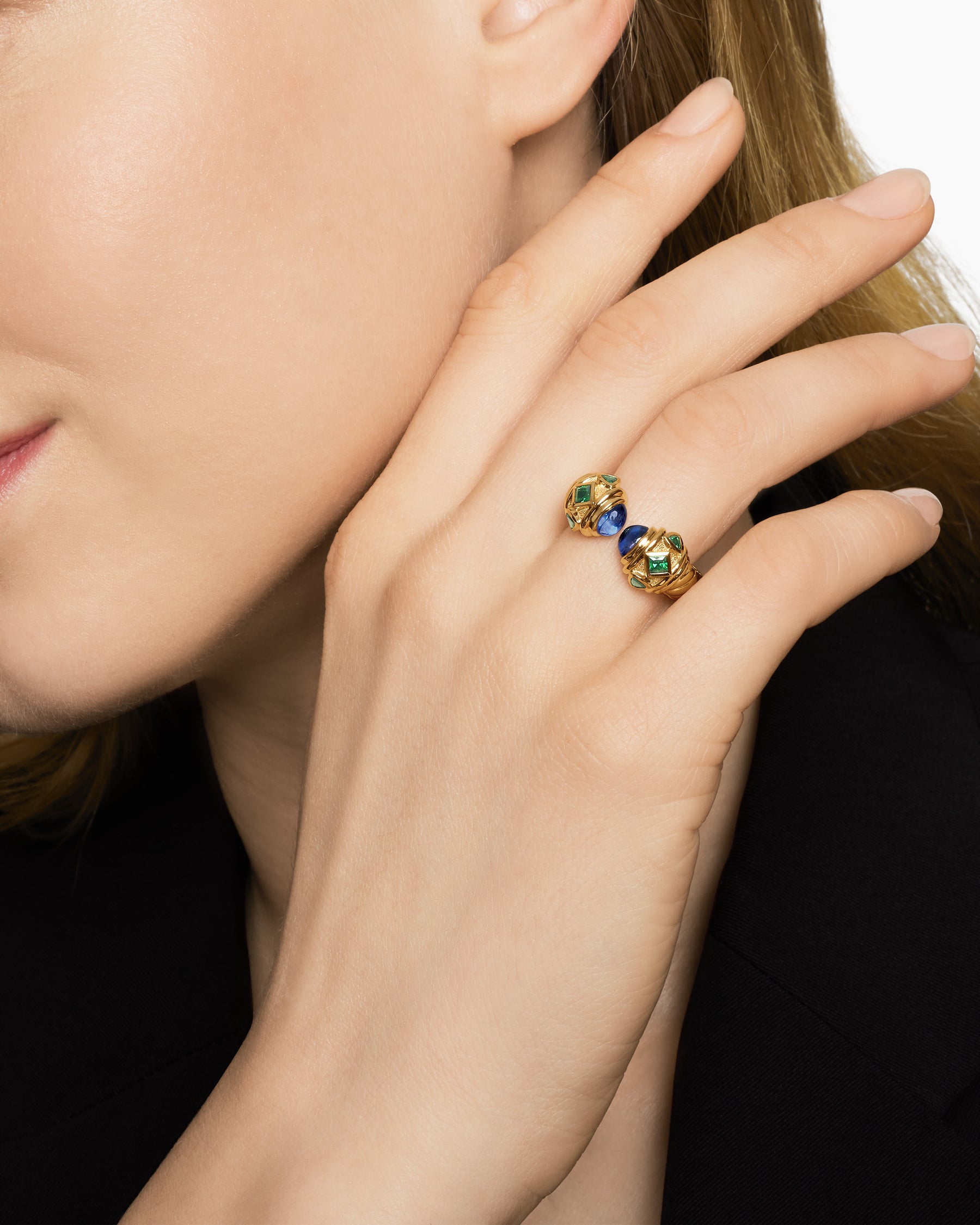 Renaissance Color Ring in 18K Yellow Gold with Tanzanite and Tsavorites, 10mm - Image 8