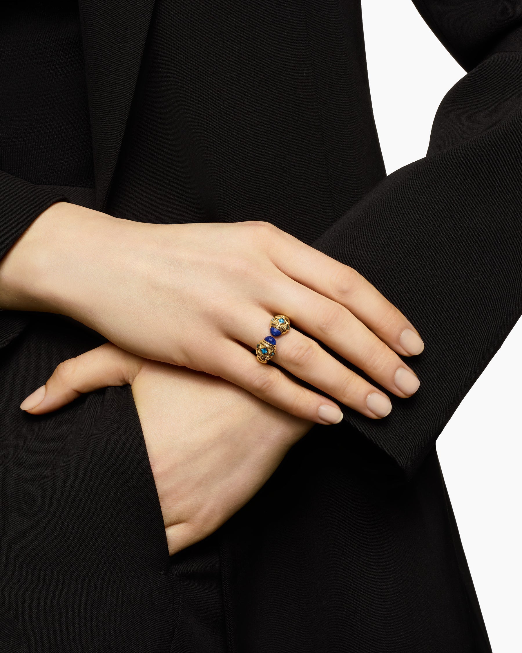 Renaissance Color Ring in 18K Yellow Gold with Lapis and Hampton Blue Topaz, 10mm - Image 8