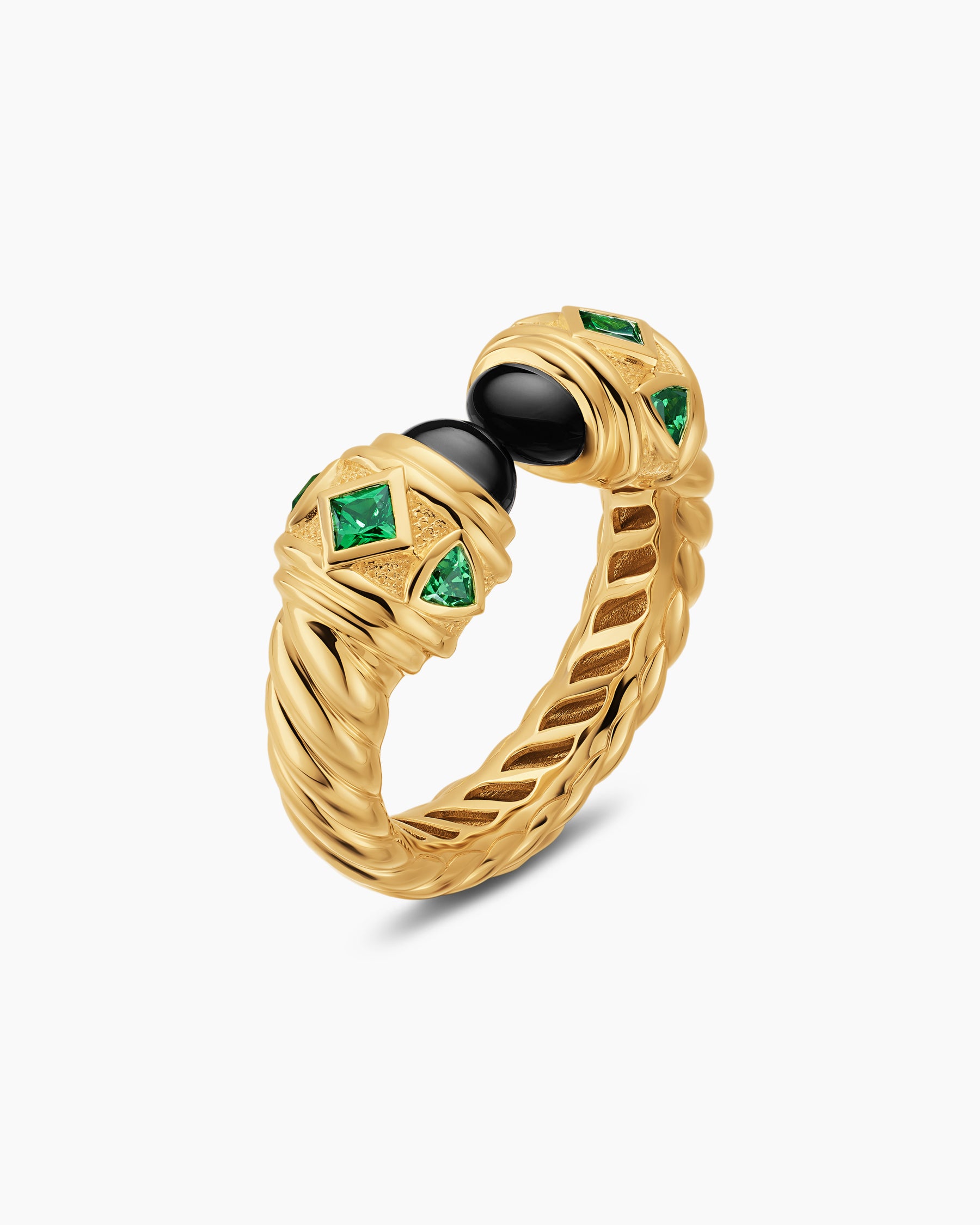 Renaissance Color Ring in 18K Yellow Gold with Black Onyx and Tsavorites, 10mm - Image 3
