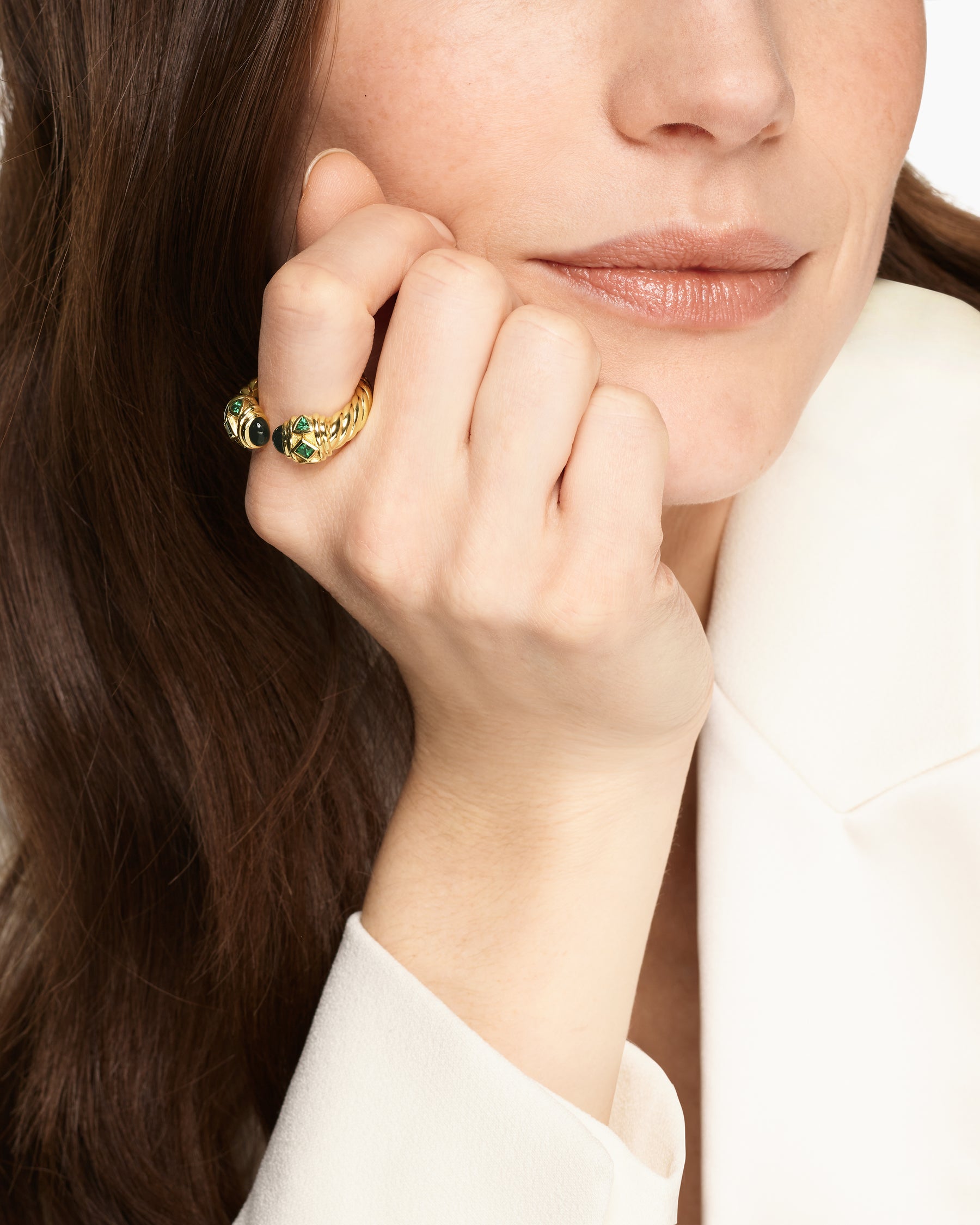 Alternative view of Renaissance Color Ring in 18K Yellow Gold with Black Onyx and Tsavorites, 10mm